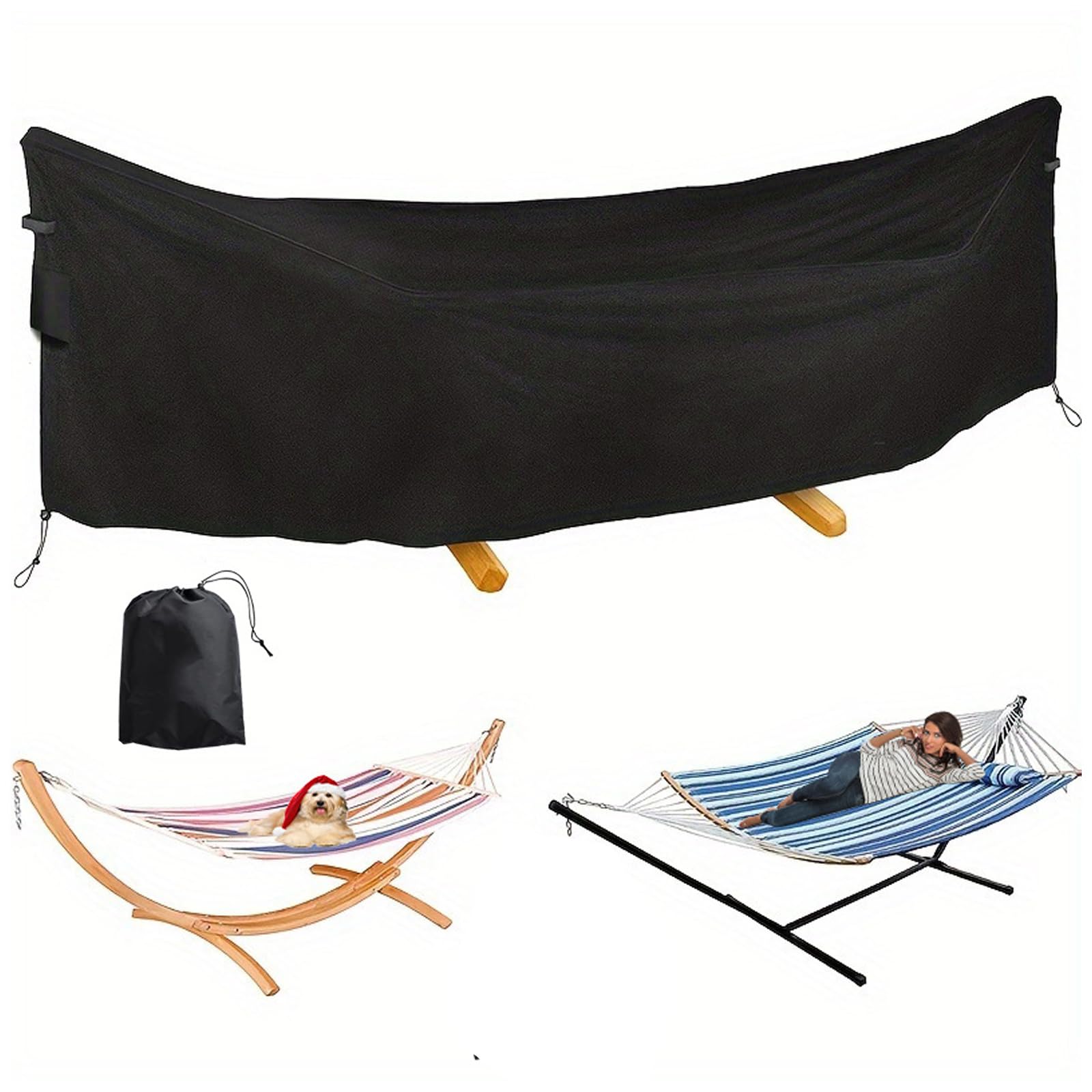 Housse de protection durable 210D pour hamac de jardin, protection contre la poussière, pour le camping, taille : 370 x 140 x 93 cm, couleur : noir