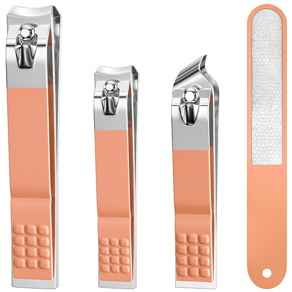 DUCOO Nail Clipper Set, 4 PCS Ultra Sharp Nail Clippers for Men, Women, Adults Toenail Fingernail Clippers, Stainless Steel Nail Cutter & File, Rose Gold