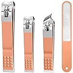 DUCOO Nail Clipper Set, 4 PCS Ultra Sharp Nail Clippers for Men, Women, Adults Toenail Fingernail Clippers, Stainless Steel Nail Cutter & File, Rose Gold