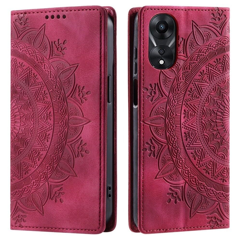 Genérico compatible con OPPO A77 5G Color: (rojo) patrón de piel tipo cartera con tapa