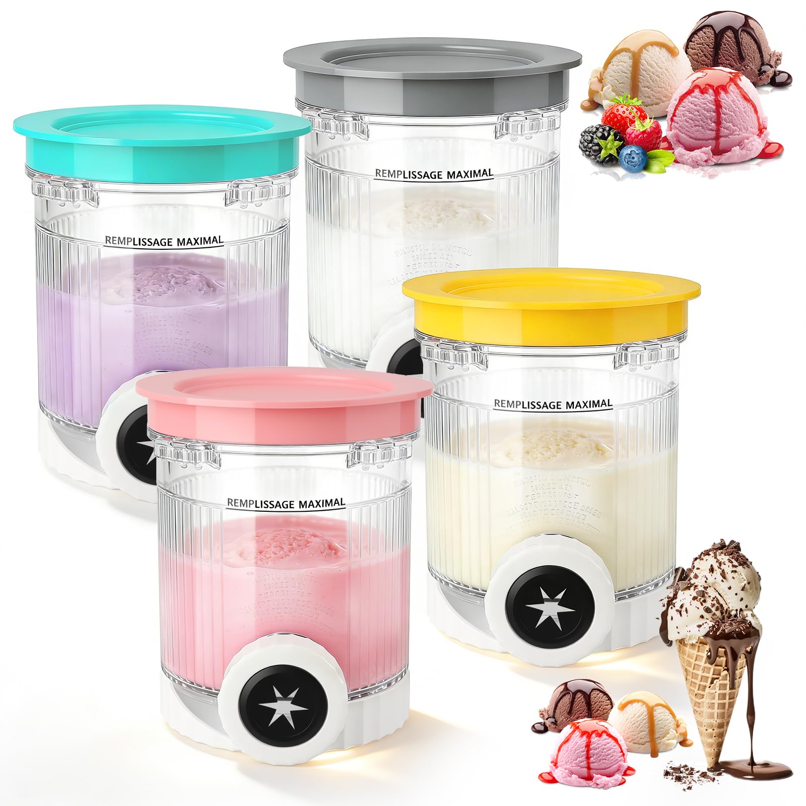4 recipientes Creami para Ninja Swirl CREAMi NC701EU, accesorios para máquina de hielo Ninja Swirl, sin BPA, aptos para lavavajillas