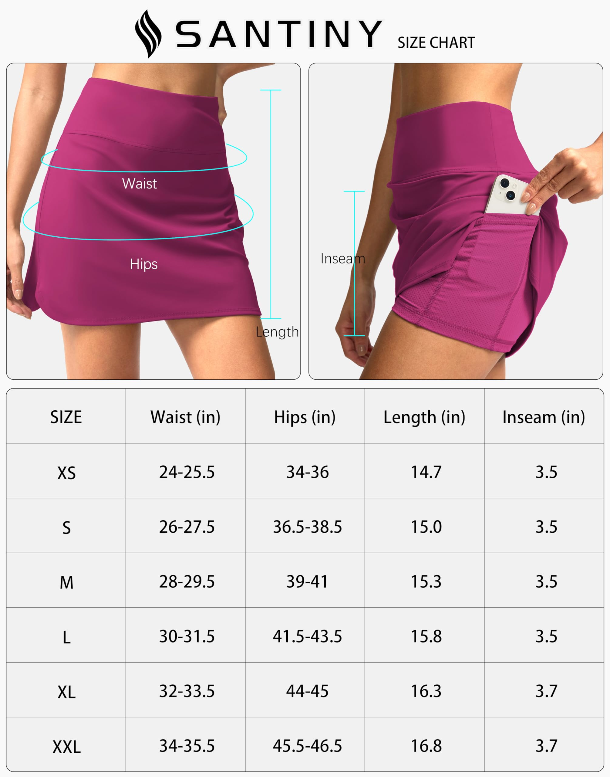 SANTINY Faldas de golf para mujer, falda de tenis de cintura alta, falda atlética para entrenamiento, casual, con bolsillos cortos