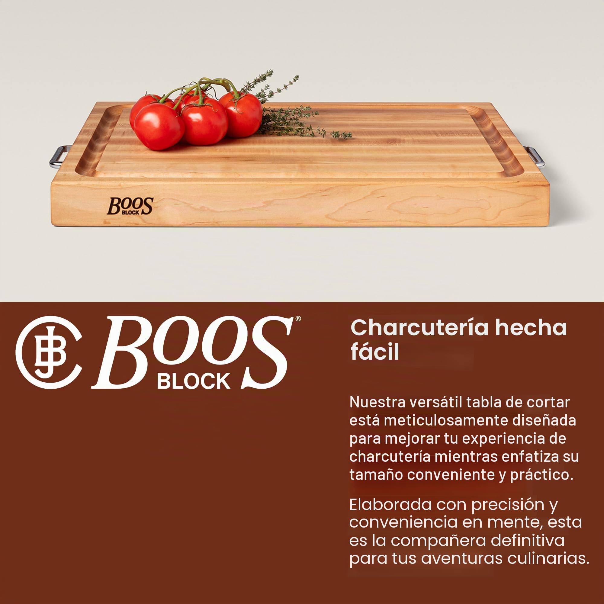 Boos Block Tabla Cortar - Asas Laterales - Ranura Para Jugo - Madera dura de arce duro de América del Norte - Reversible - Tabla Madera Cocina Grande – 61 x 46 x 6 cm | Ranura Para Jugo - Madera dura de arce duro de América del Norte - Tabla Madera Cocina