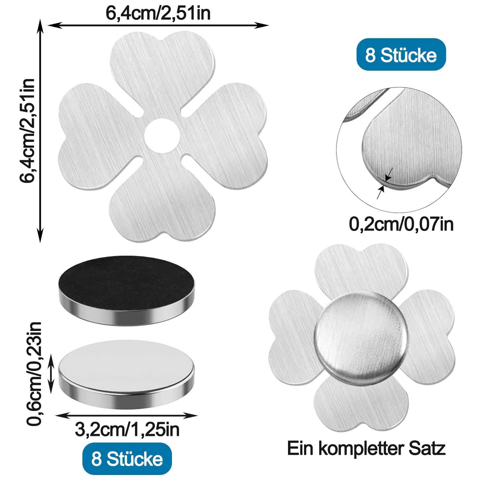 Pesi Magnetici Per Tovaglia Con Quadrifoglio - 8 Pezzi In Acciaio Inox, Ferma Tovaglia - Foto 2