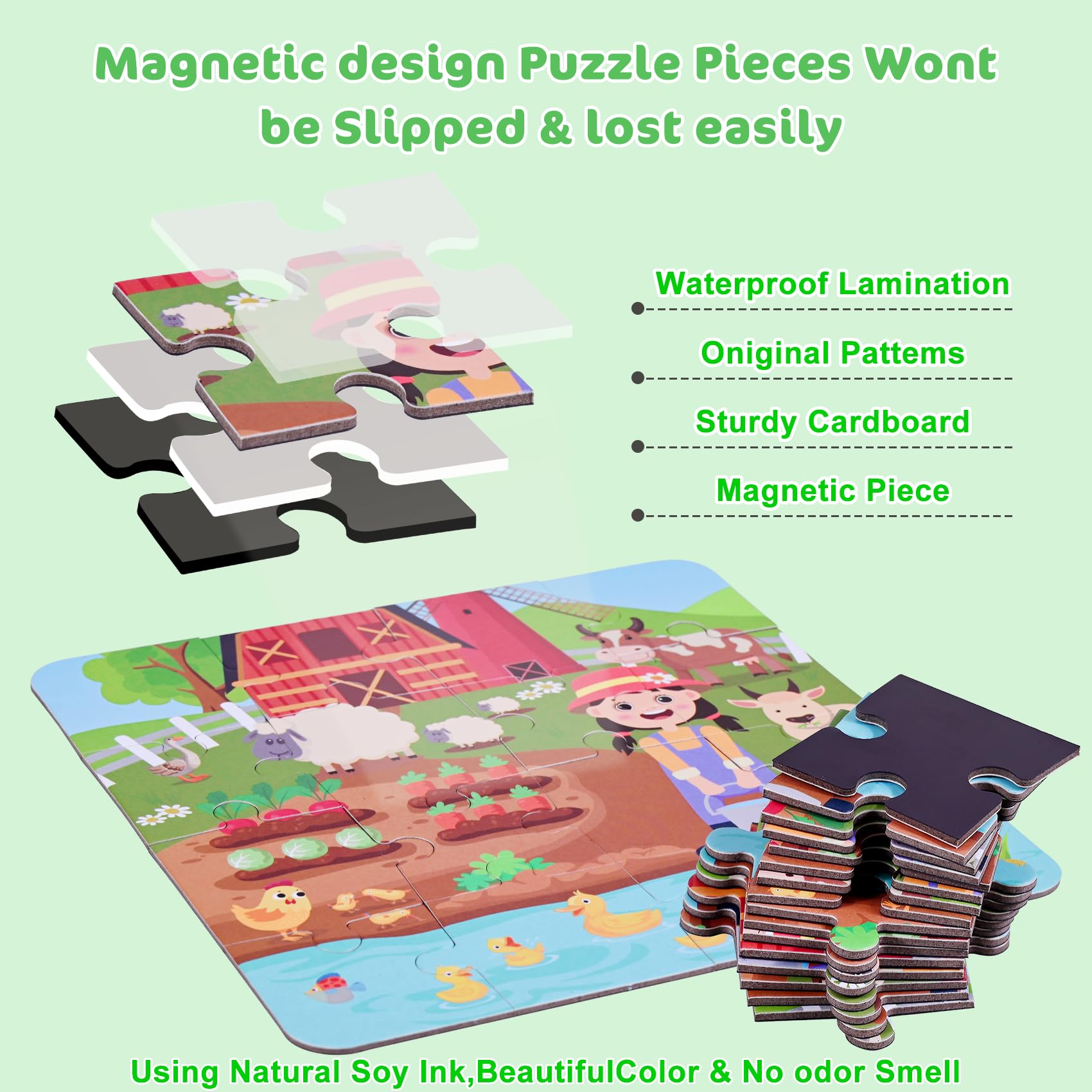 Puzzle Magnetici, 48 Pezzi Puzzle Magnetici per Bambini 2 3 4 5 Anni,3 in 1 Puzzle per Bambini,Giochi da Viaggio per bambini da 2-6 anni per l'occupazione in aereo/viaggio in auto dei bambini