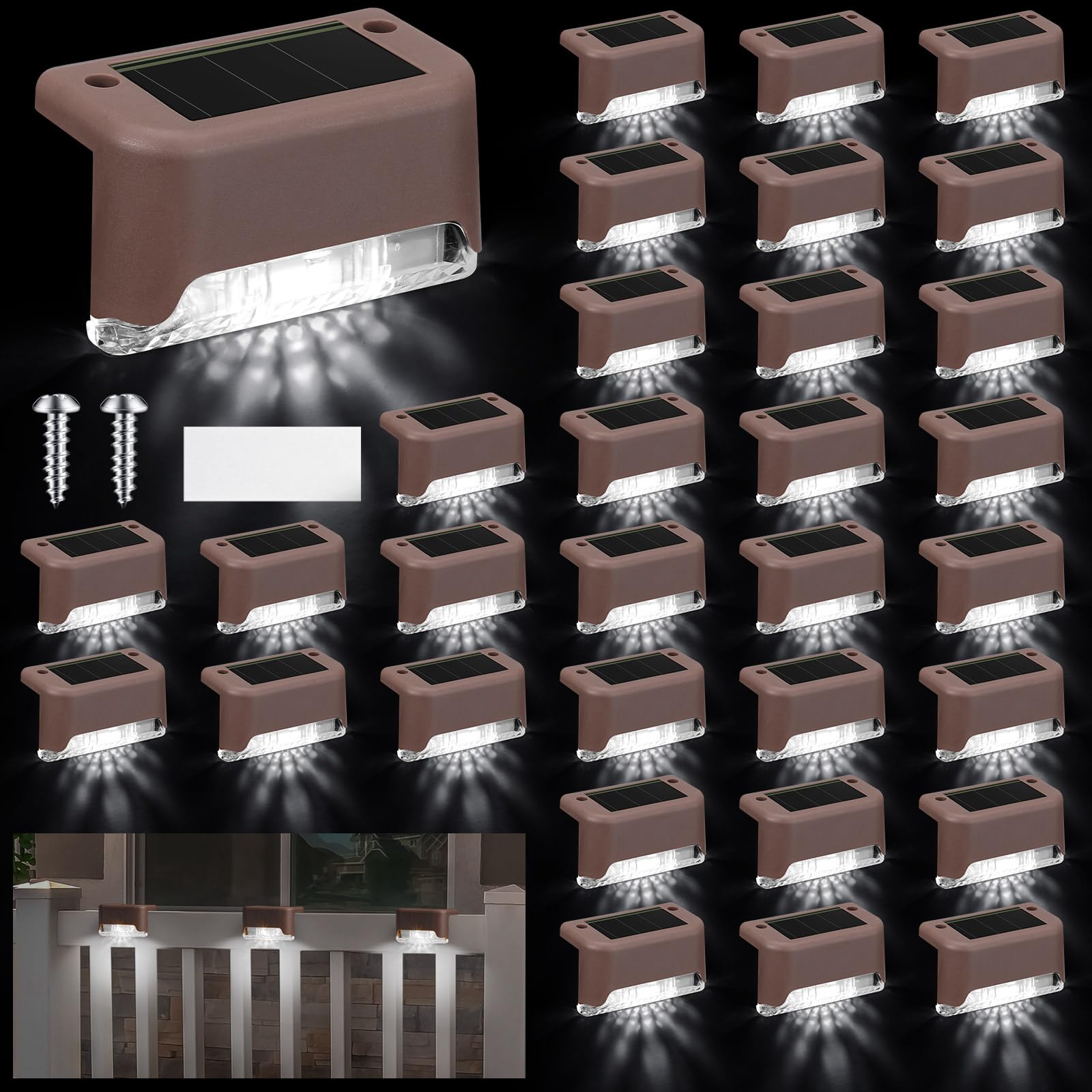 Photo 1 of Geelin 32 Pcs Solar Deck Step Lights Outdoor, Brown Shell Cool White Light
