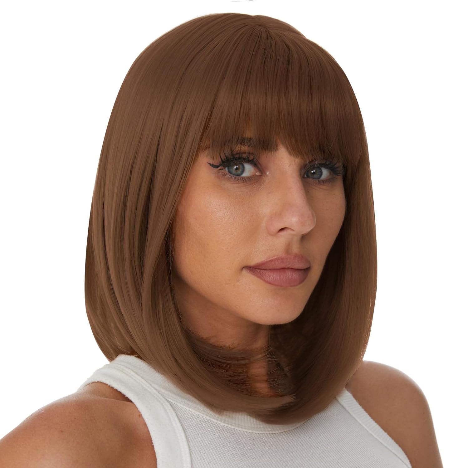 Onpep Auburn Bob Wigs with Bangs for Women Short Straight Shoulder Length Heat Resistant Synthetic Wig Light Golden Brown Natural Looking for Daily Cosplay Party Onpep Auburn Bob Wigs with Bangs for Women Short Straight Shoulder Length Heat Resistant Synthetic Wig Light Golden Brown Natural Looking for Daily Cosplay Party