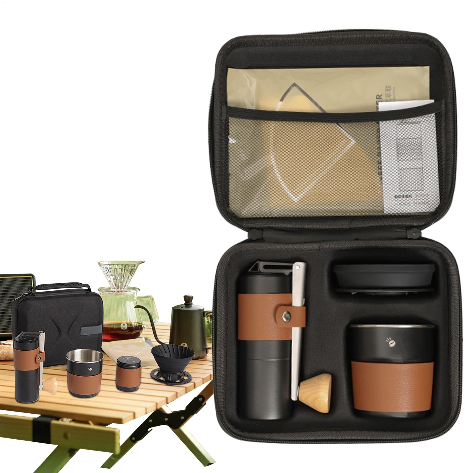 Camping Kaffeemaschine | Filterkaffeemaschine | Multifunktionale Kaffeemühle Mit Tragbarem Kaffeezubehör-Set Für Reisen, Wandern, Und Zuhause