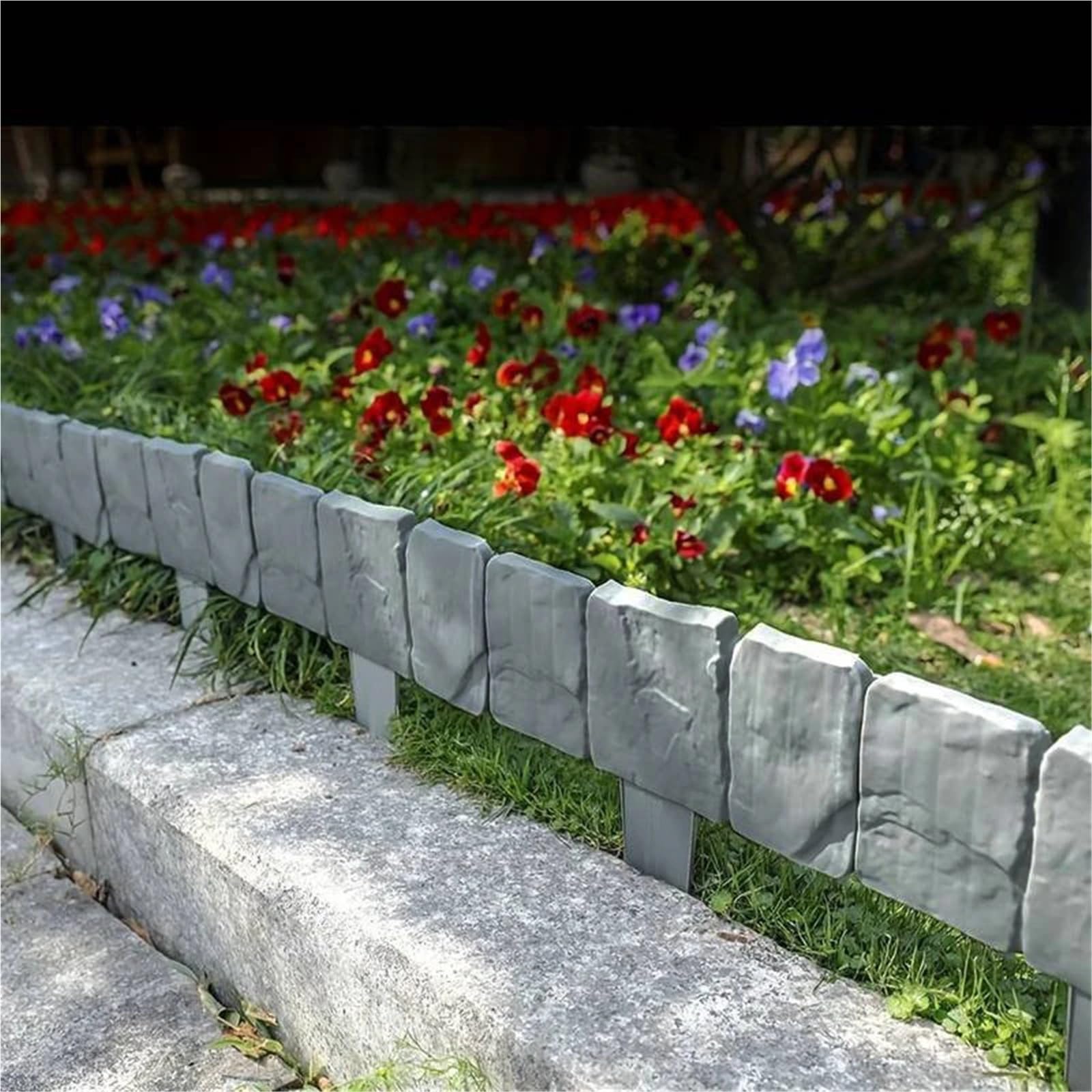 Bordura de Jardín de Plástico 10/20pcs Plastic Garden Edging Border, Fence Panels, Patio Outdoor Barrier Lawn Strip(Gray-20pcs)