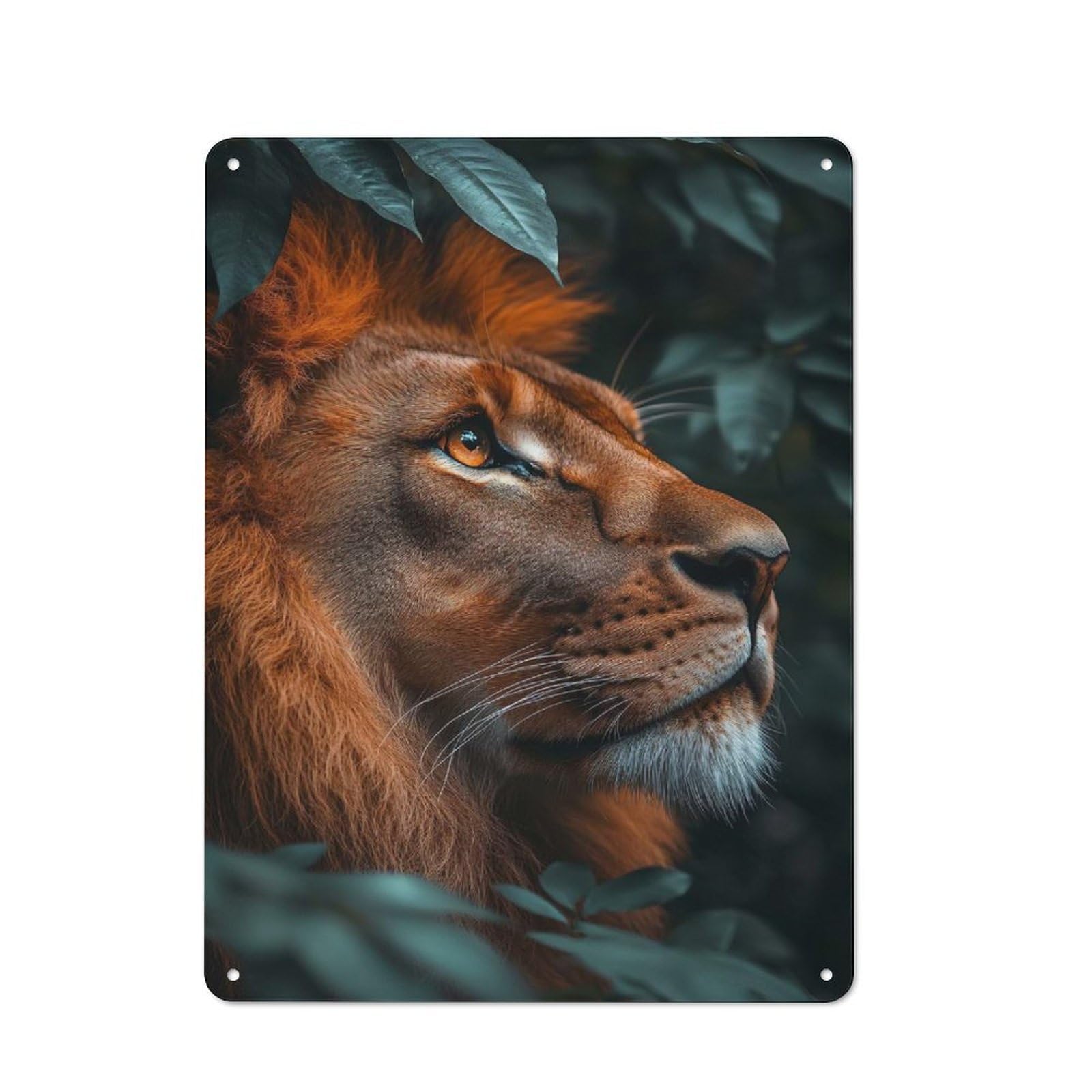 Junmoney Style-13 Lion Portrait In The Jungle Retro Metal Sign 40X30cm, Distressed Look Retro Room Decor For Living Room, Hallway, Kitchen Or Cafe