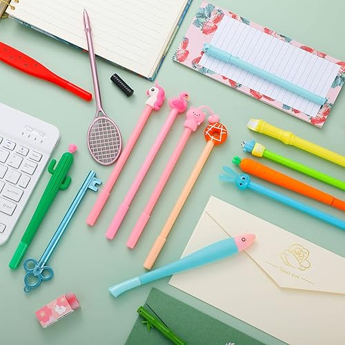 Vista 4 de Chuangdi 15 bolígrafos lindos de dibujos animados para niñas, divertidos a granel, divertidos, unicornio, cactus, kawaii, novedosos, animales