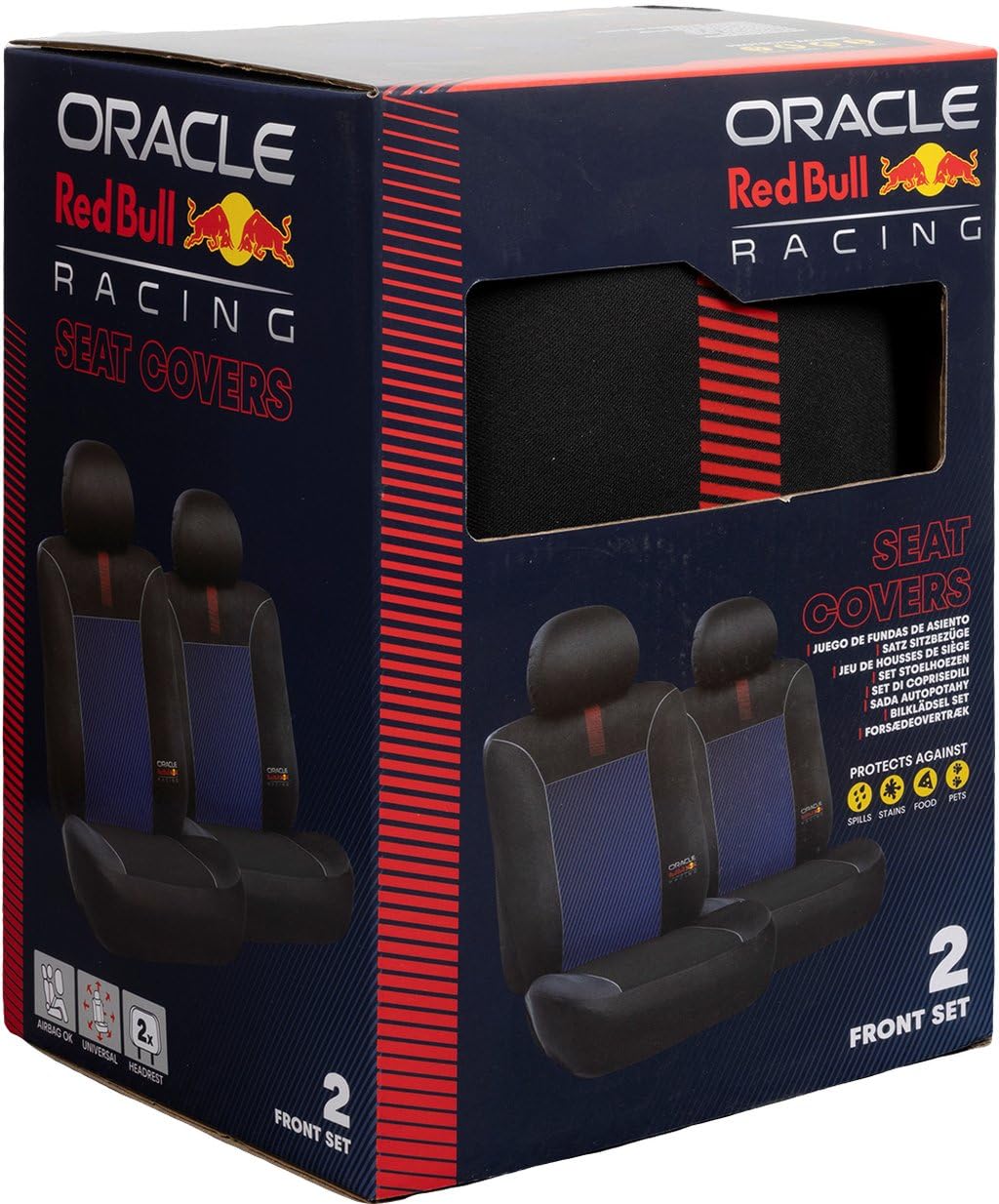 RED BULL Racing Lot De 6 Housses De Siège Auto Aux Lignes Mélangées, Noir/Rouge, Confortables, Durables, Faciles Et Rapides à Installer