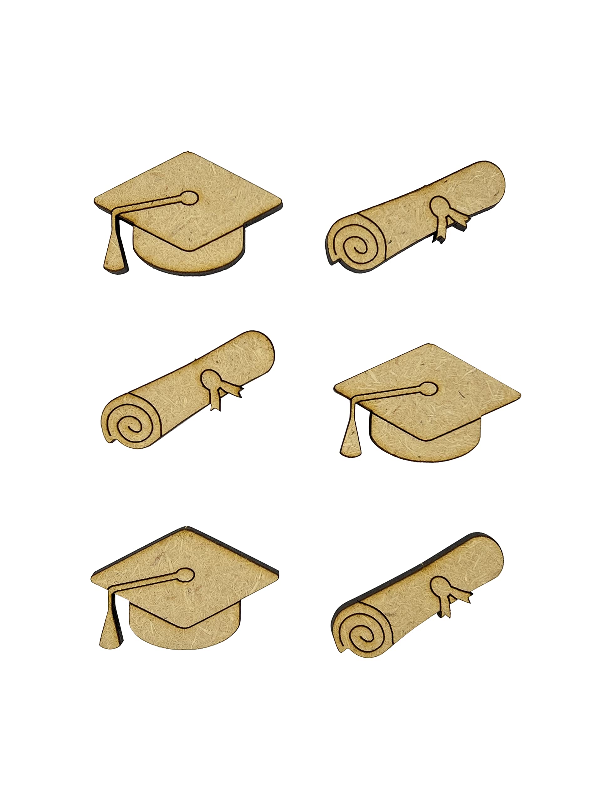 The Crafty Cow 20x Graduation Hat Scroll Degree 3cm Wood Craft Embelishments Laser Cut Shape