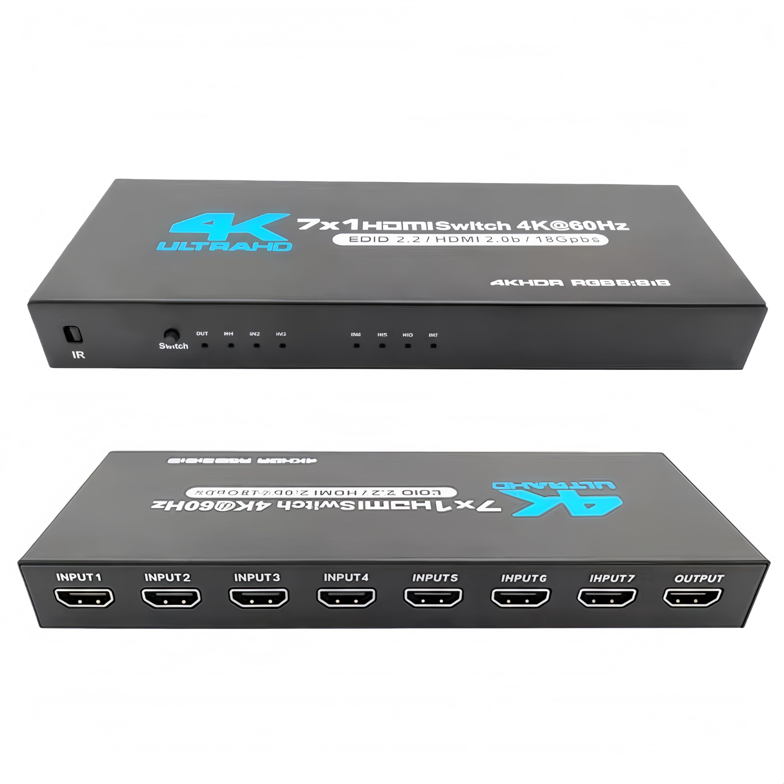 Switch HDMI 7 in 1 Out, splitter HDMI 2.0 4K @ 60Hz con telecomando, scatola selettore switch HDMI a 7 porte, supporto Dolby Vision/Atmos HDR10 HDCP2.2, per PS4 Xbox Switch Roku TV Fire Stick
