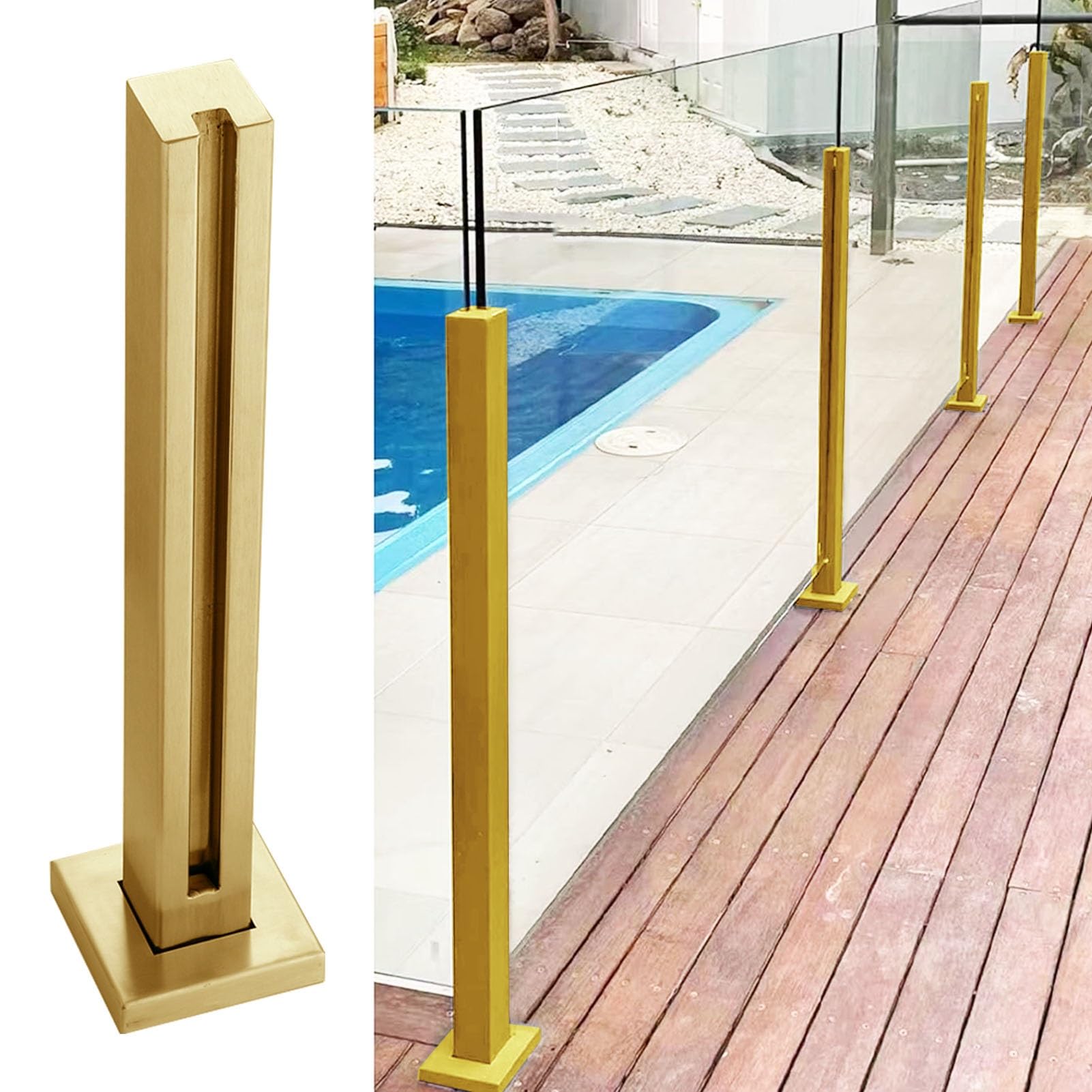 Poteau de garde-corps en verre doré de 91cm à 119cm pour balustrade de terrasse