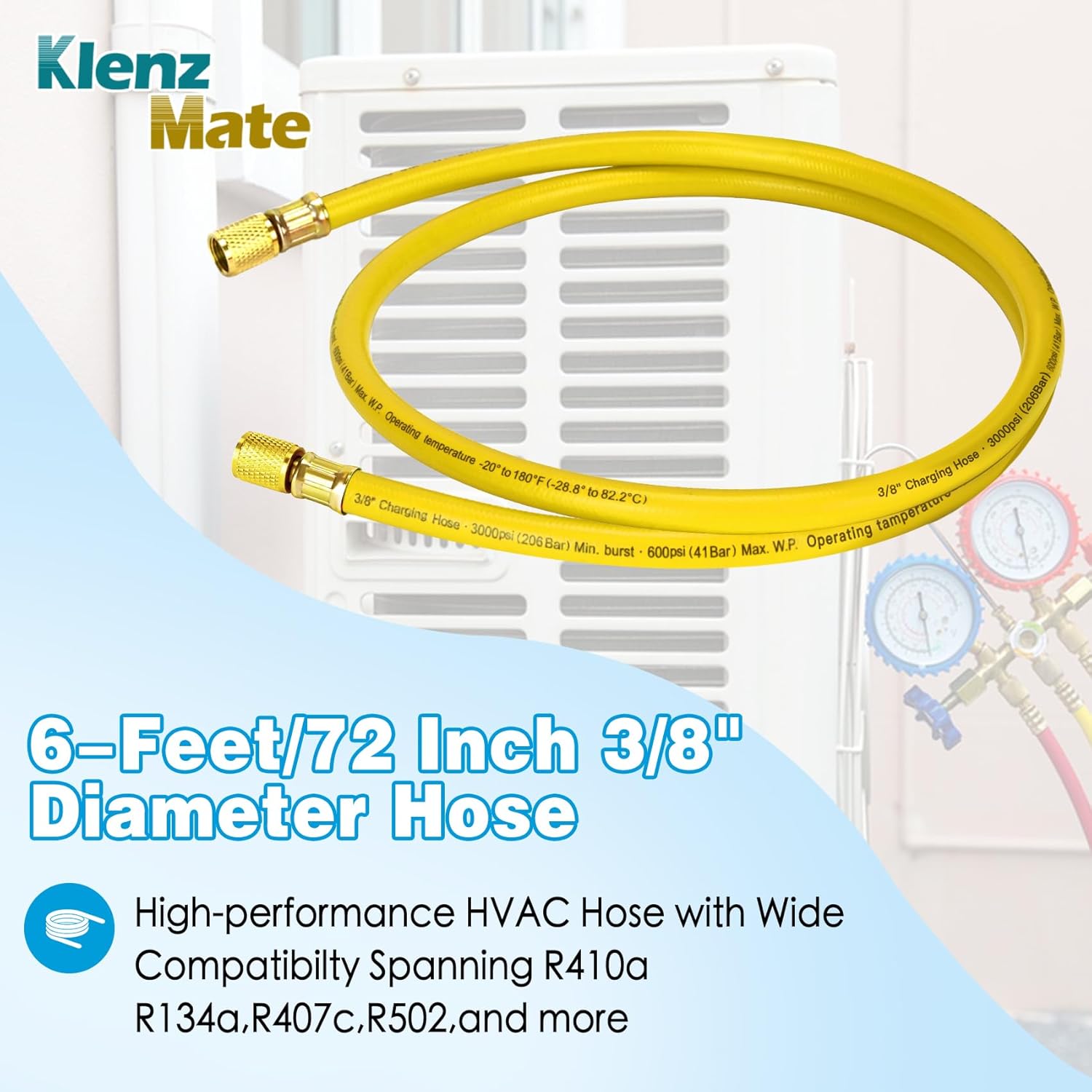2026 Upgraded 3/8" HVAC Vacuum Hose,72" Refrigerant Charging Hose,Standard 3/8"×3/8" Flare Fittings,Low Resistance and High Flow Rate,Faster HVAC Evacuation and Recovery,20 Microns Vacuum,Yellow