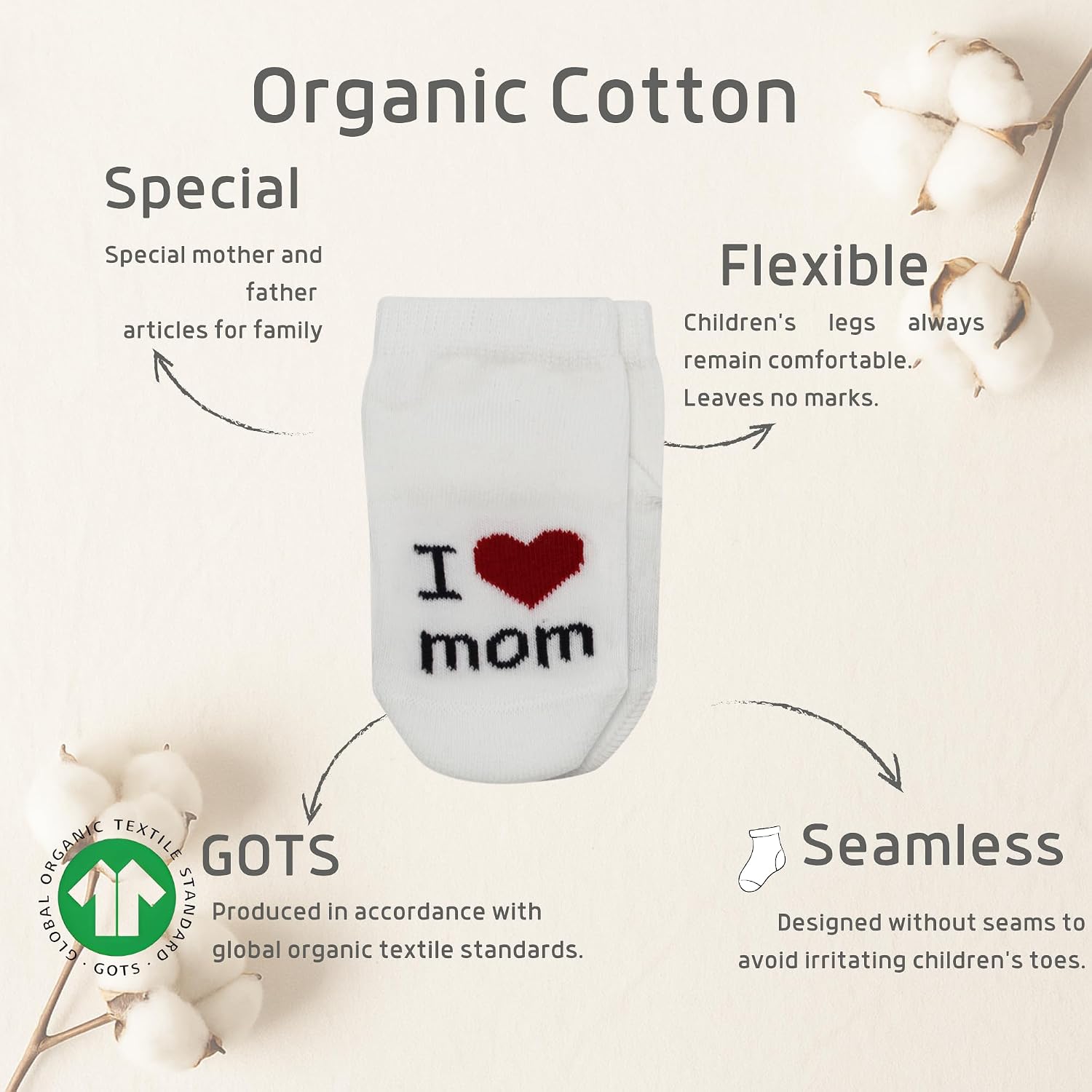 bistyle Baby Socks 0-3 Months, Cotton Baby Socks 0-3 Months Sock with Saying I Love You Dad & Mom Newborn