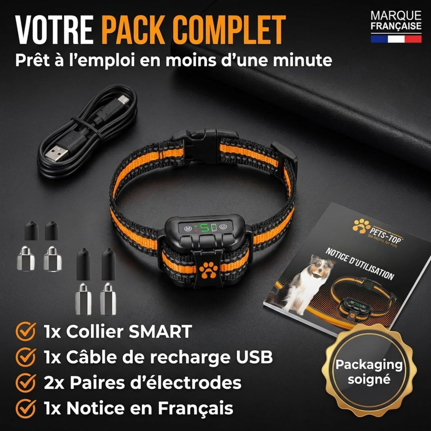 One PETS-TOP Collier Anti Aboiement Chien - Collier Anti Aboiement pour Chien à Simulation Electrostatique Douce, Vibrant, Sonore - IP67, Convient aux Gros et Petits Chiens - Ideal pour Le Dressage