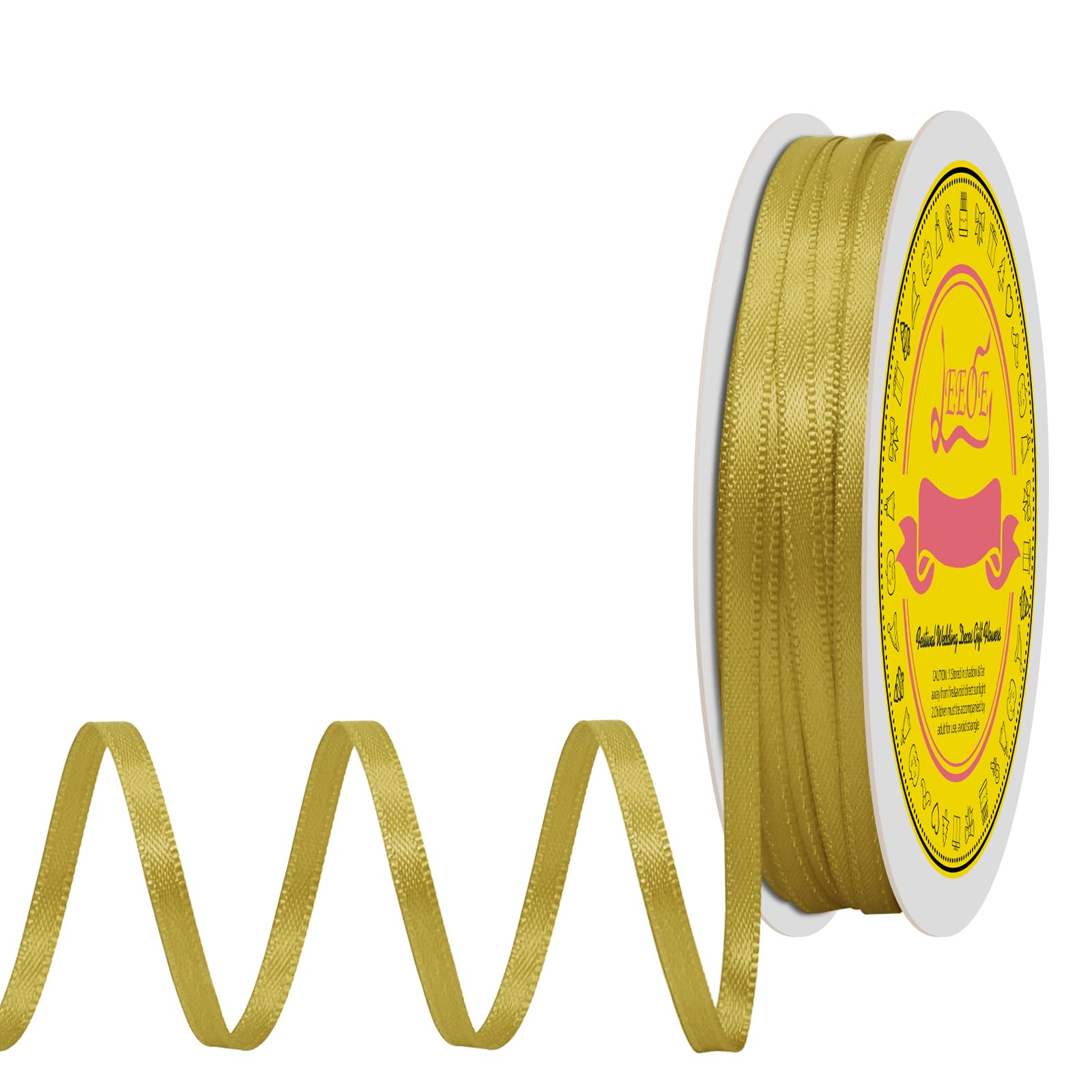 Double Face Gold Satin Thin Ribbon 1/8 inch X 50 Yards Polyester Gold Ribbon for Gift Wrapping Very Suitable for Weddings Party Hair Bow Invitation Decorations and More