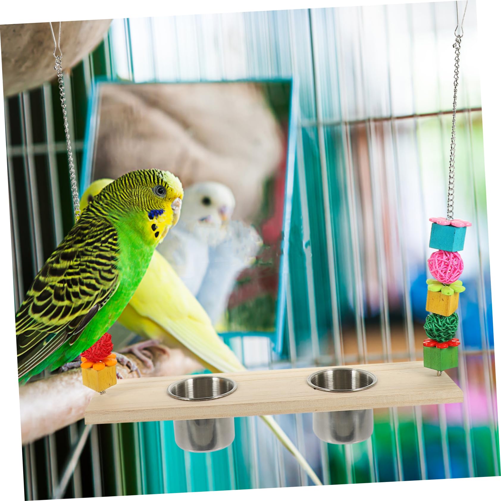BESPORTBLE 2pezzi Giocattolo Per Pappagalli Con Altalena e Ciotola Per Cibo Accessorio Per Uccelli Naturale Alimentatore e Gioco Per Pappagalli Parakeet e Finches