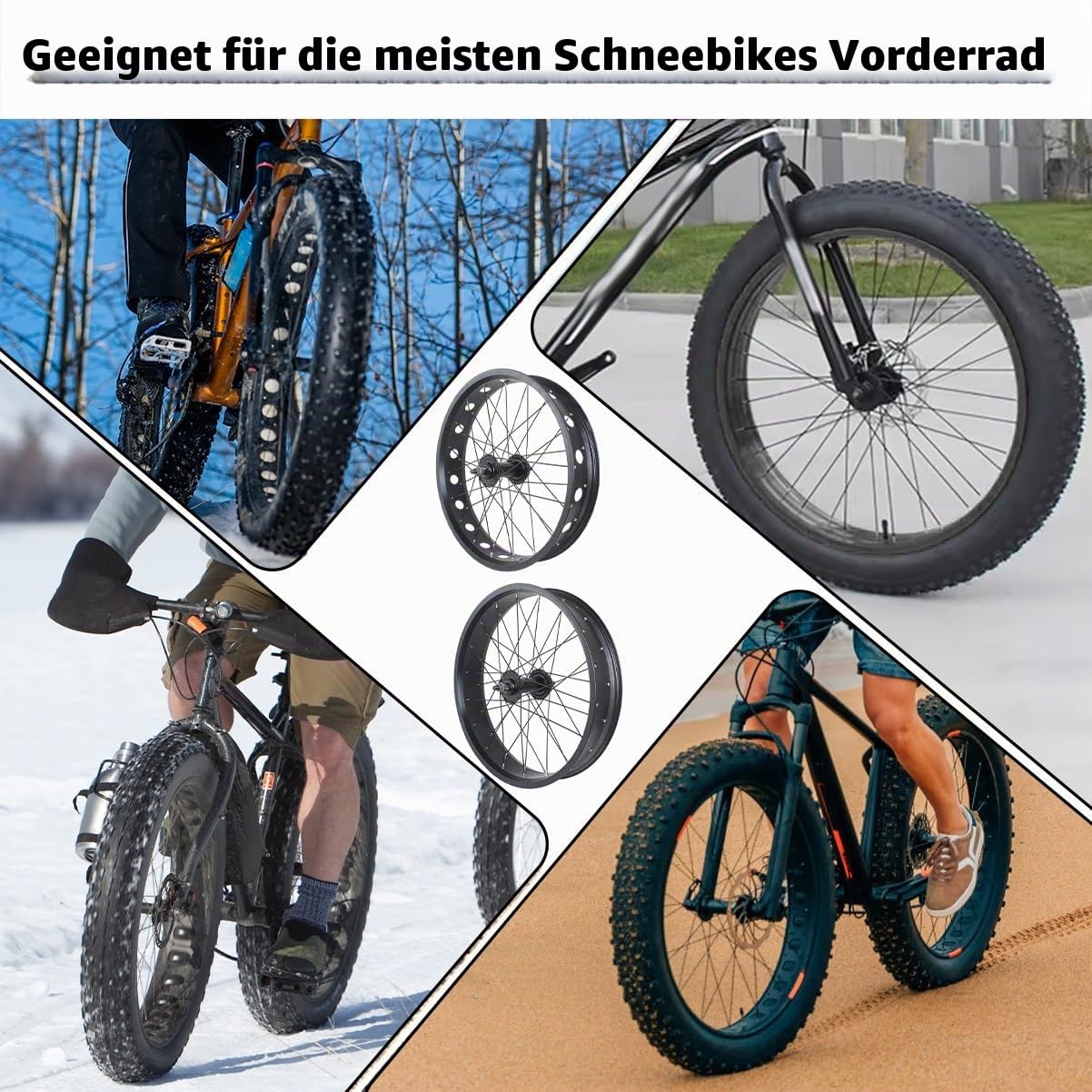 20“ Fat Bikes Rad 24/26x4.0'' Snow Bike Vorderrad Aluminium-Legierung Schnellspanner 135mm Vorderradnabe 6 Bolzen Scheibenbremse Vorderrad 36x14G Speichen(Black,26IN)