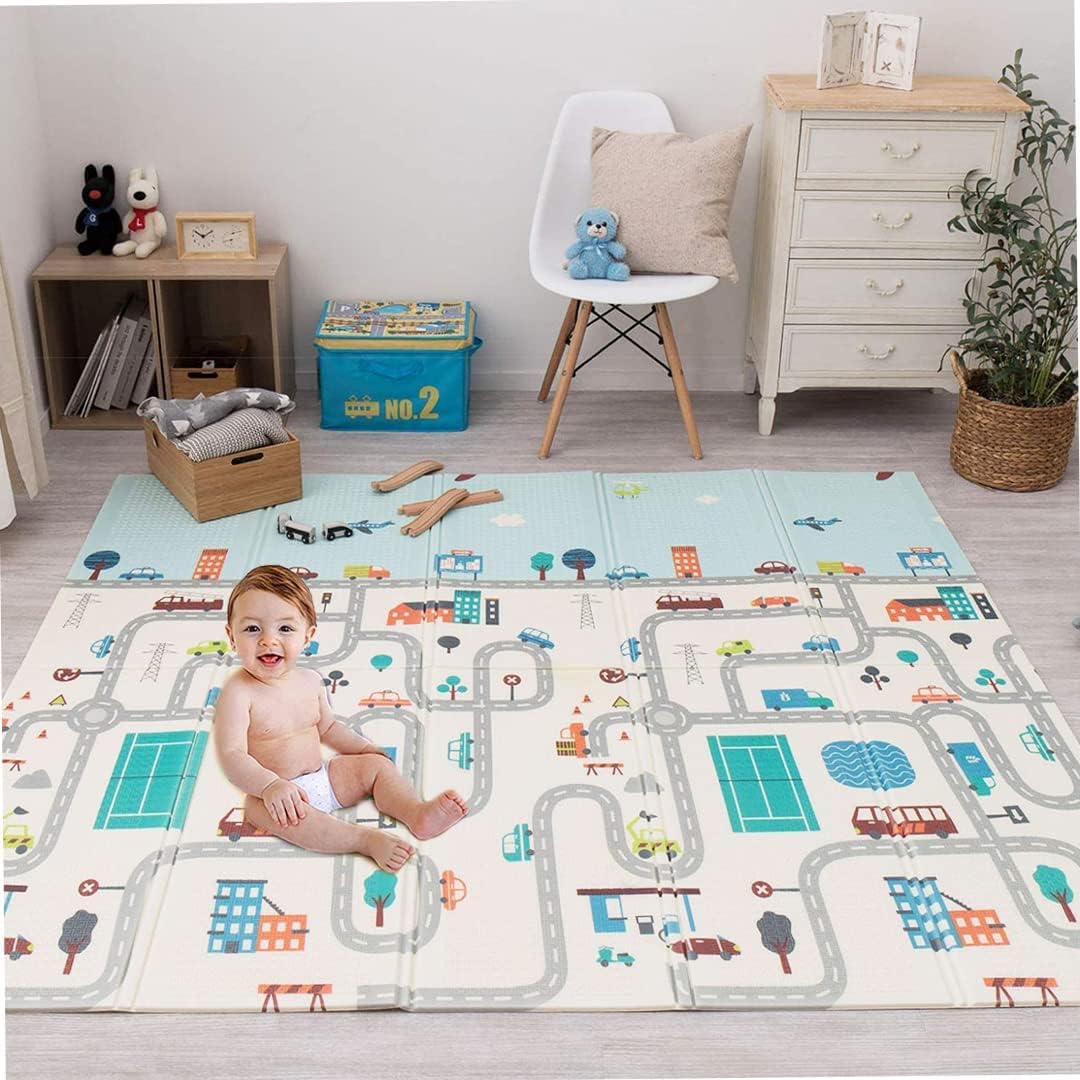 pelton Extra Large Thicker Baby Mat for Floor, Foldable Playmats for Babies and Toddlers, Waterproof Foam, Play & Tummy Time, Indoor Outdoor Use