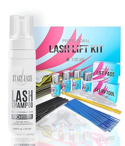 STACY LASH Kit de elevación y champú de extensión de pestañas de 1.69 onzas líquidas, loción rizadora permanente y juego de elevación