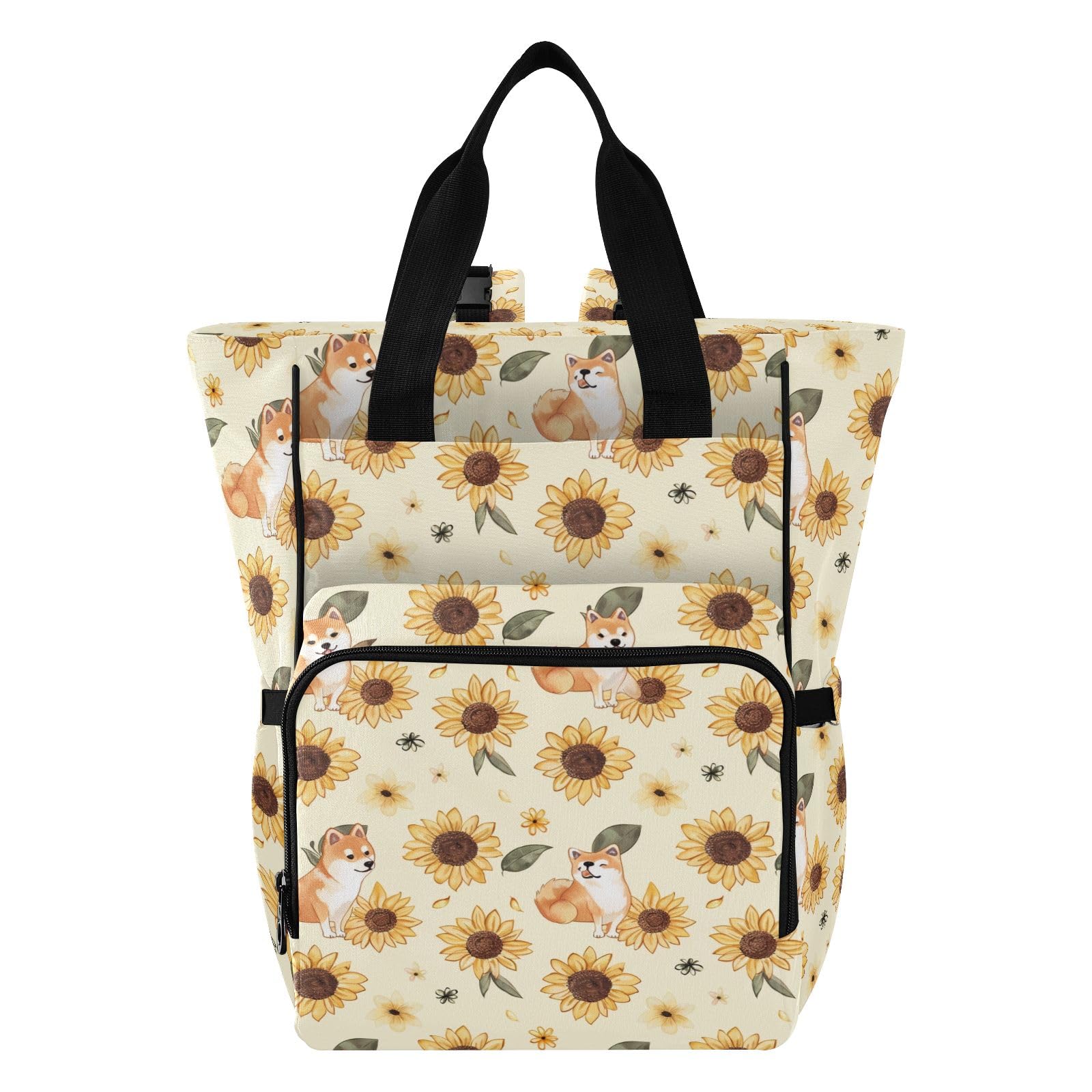 Mnsruu Girasole e cani Borsa per pannolini per bambini zaino grande borsa impermeabile da viaggio borse per pannolini per mamme e papà