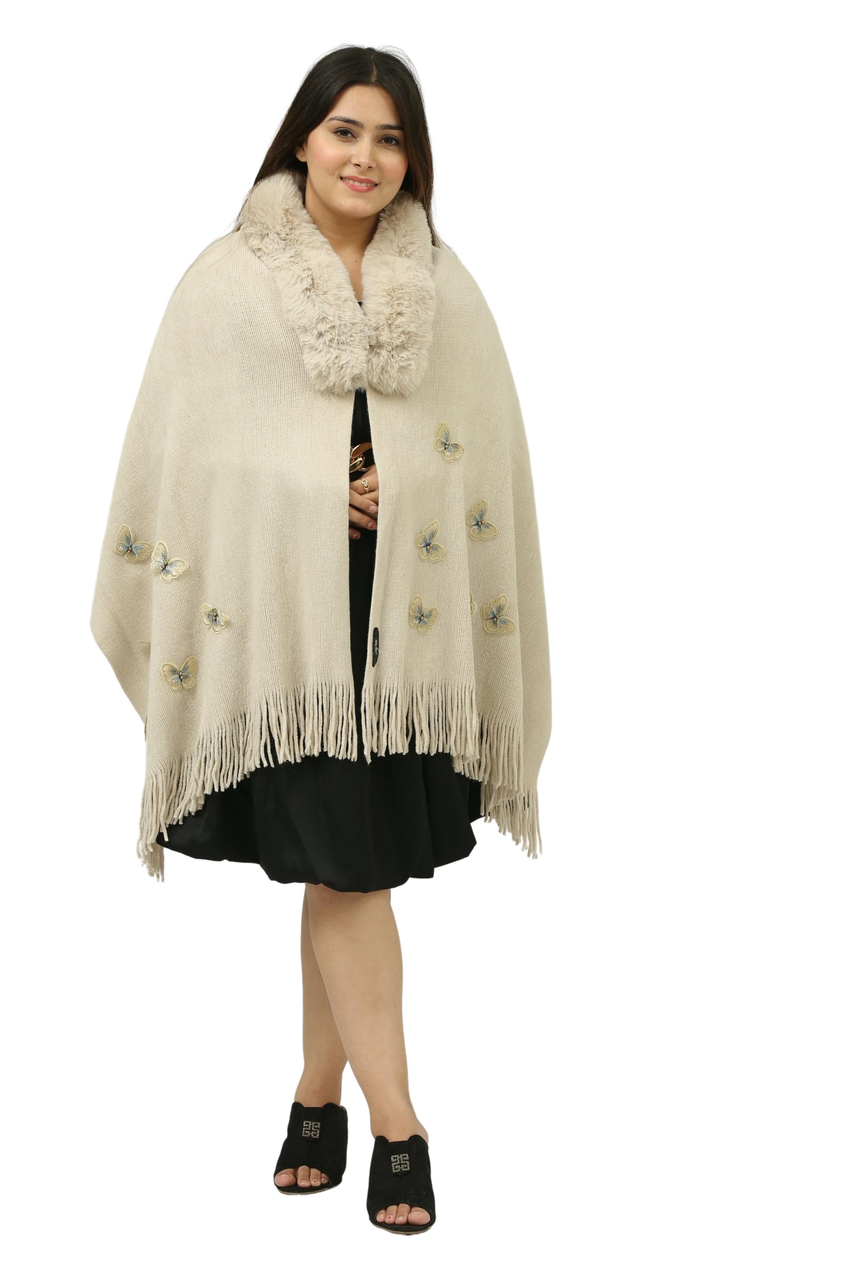 City ChicWomen's Latest and Stylish Poncho -Graceful Draping In Array Of Colors | One-Size-Fits-All Design | Stole | Shawl | With Fur