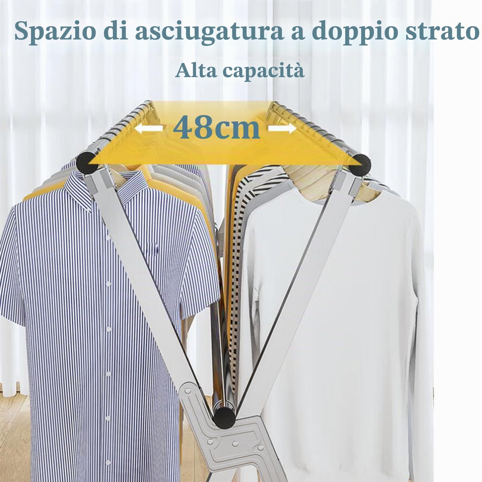Stendino da Esterno Resistente Grande, Stendibiancheria Allungabile Acciaio Inox, Stendibiancheria Acciaio da Pavimento con Rotelle, per Interno/Esterno,A,240cm