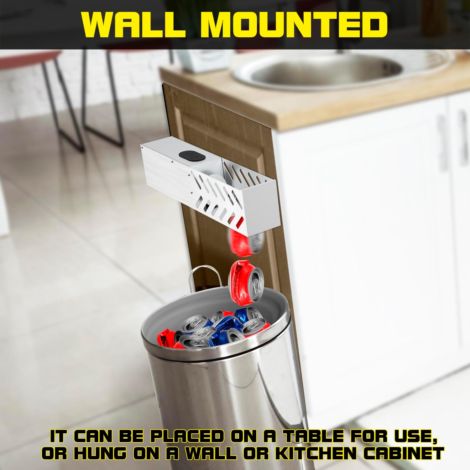 Electric Can Crusher for Recycling 12oz~16oz Cans, Automatic Can Crushers, Can Smasher for Recycling Wall Mounted, Can Crusher for Recycling for Aluminum Seltzer, Soda, Cola, Beer Cans