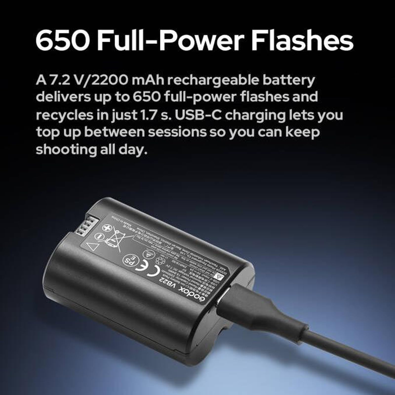 Godox V480O Flash TTL para Olympus Cámara Speedlite, GN50, Batería de Iones de Litio de 7,2 V/2200 mAh, 650 Destellos a Máxima Potencia, Tiempo de Recarga de 1,7s,Lámpara de Modelado LED de 10 Niveles