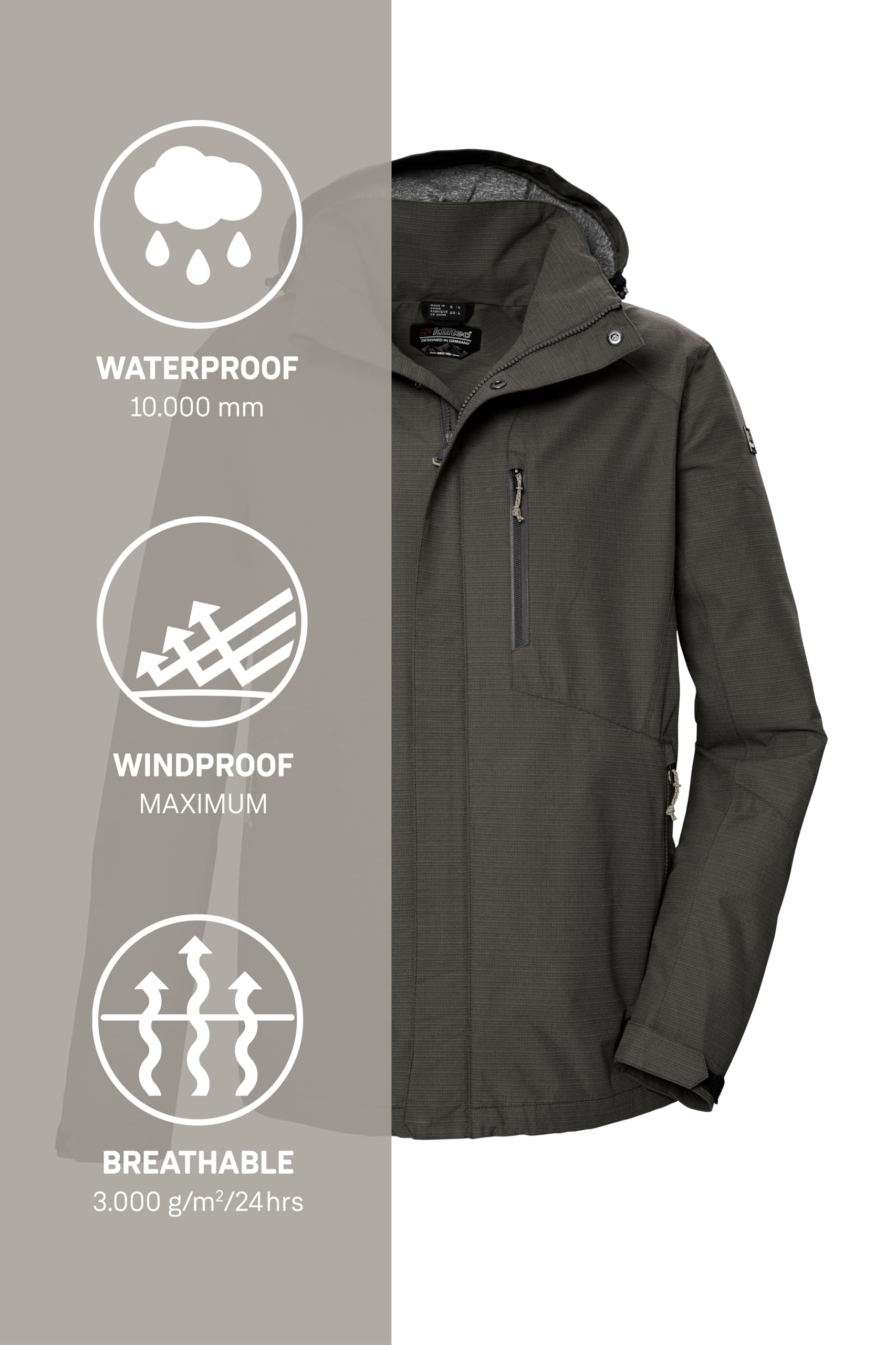 Killtec Kos 256 Mn Jckt_carleb Chaqueta funcional impermeable/chaqueta de exterior con capucha con cremallera Hombre (Pack de 1)