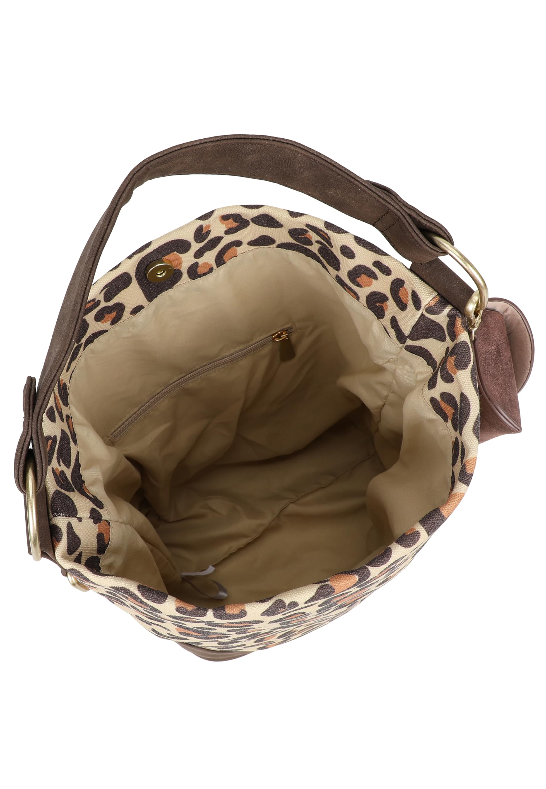 Fritzi Izzy07 Limited Leo Hobo Damen Schultertasche Handtasche Freizeit Alltag Druckknopf Canvas 38 x 18 x 35 cm, Camel