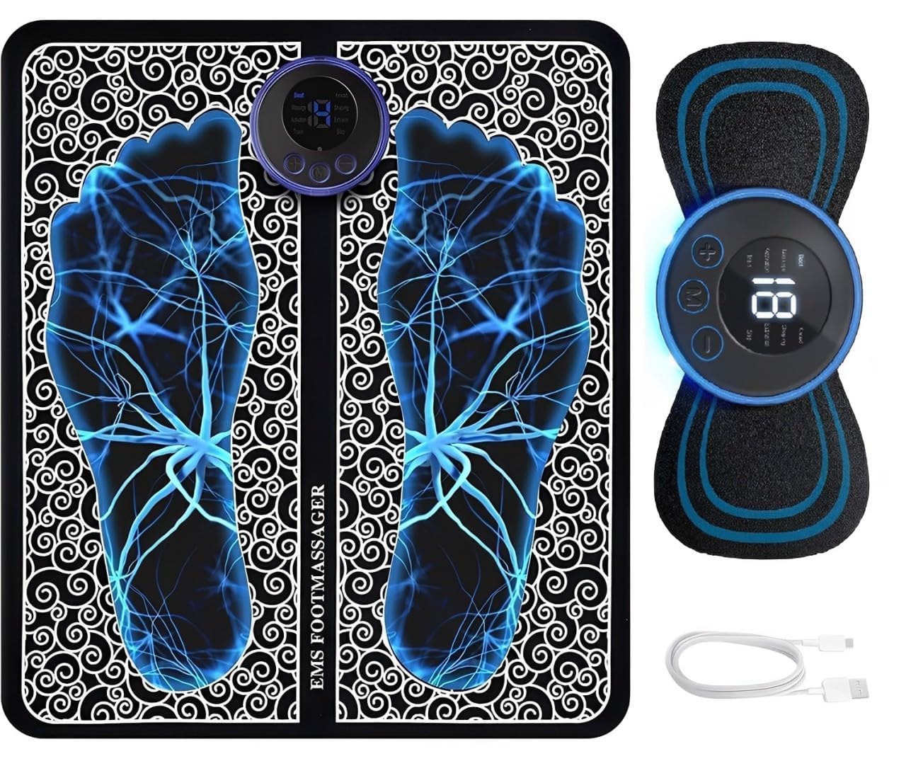 Ukizo Electric Foot Massager With Mini Body Massager - Wireless EMS Massage Machine, Rechargeable, Portable, Foldable Design with 8 Modes and 19 Intensity Levels for Ultimate Pain Relief (B0DFWPB8XW) Amazon Price History, Amazon Price Tracker