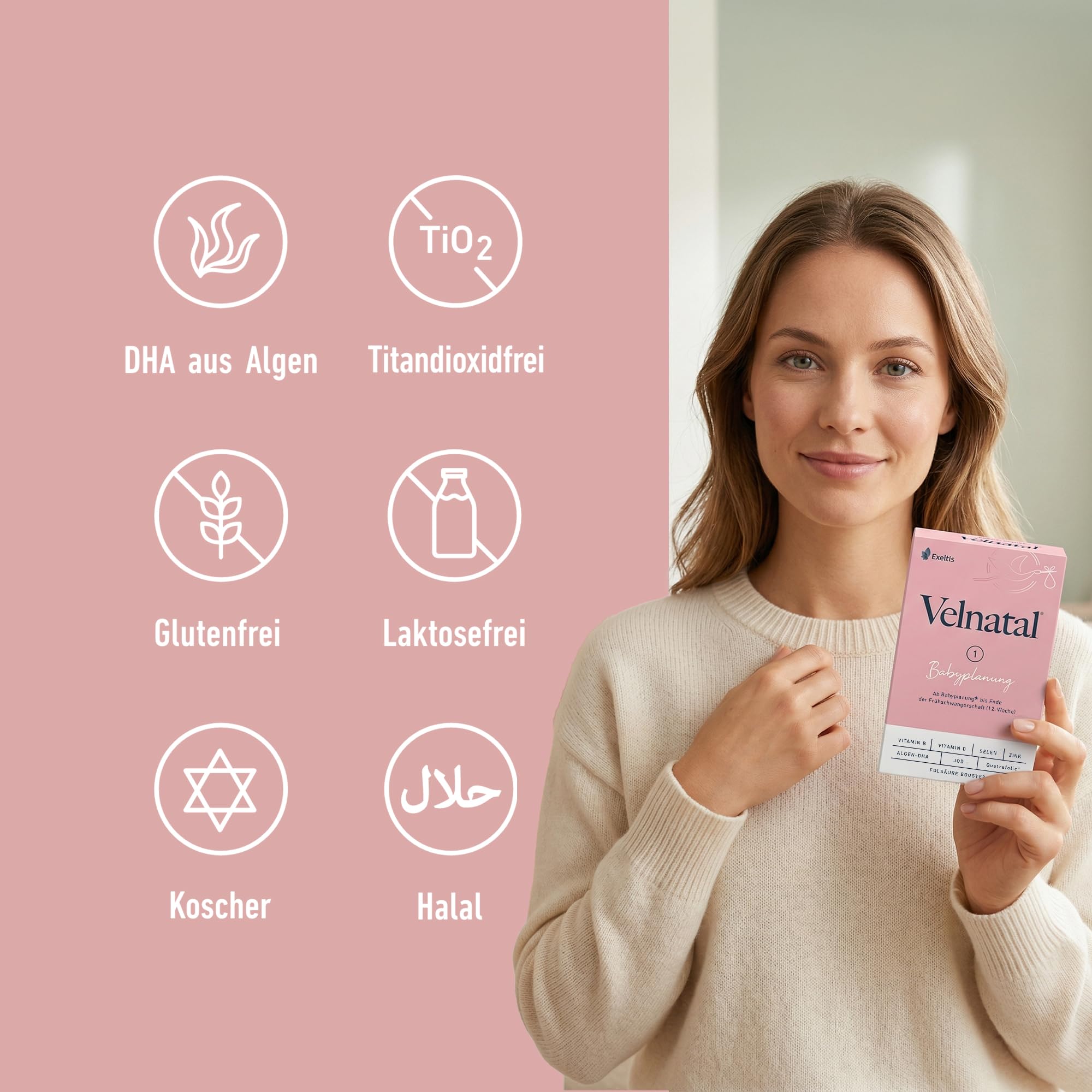 Babyplanung – mit Folat, DHA aus Algen und wichtigen Vitaminen & Mineralstoffen, Nahrungsergänzung für Frauen mit Kinderwunsch, 1x täglich 1 Weichkapsel, gluten- & laktosefrei, 90 St