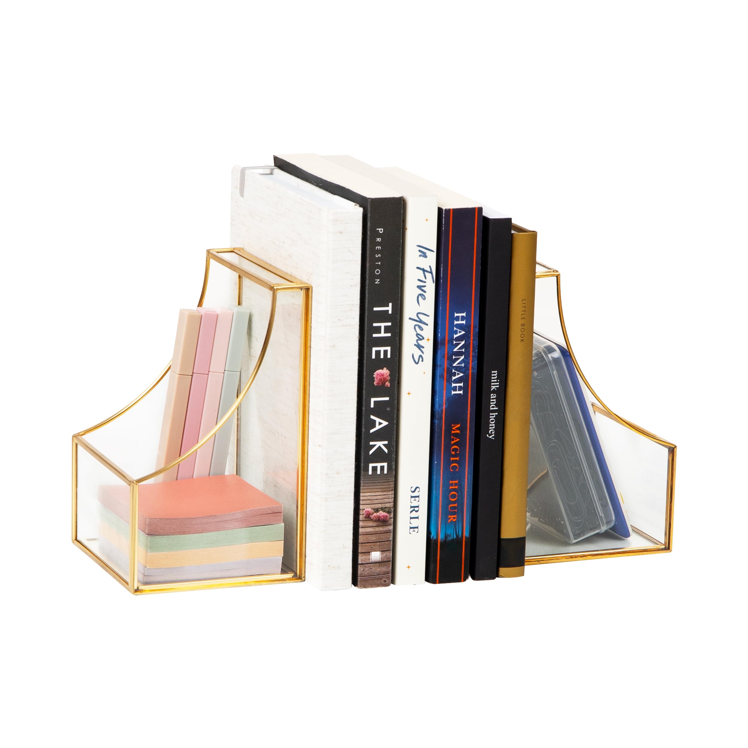 Mind Reader Fermalibri decorativi, contemporanei, libri, riviste, decorazione per ufficio, ufficio, metallo, set di 2, oro