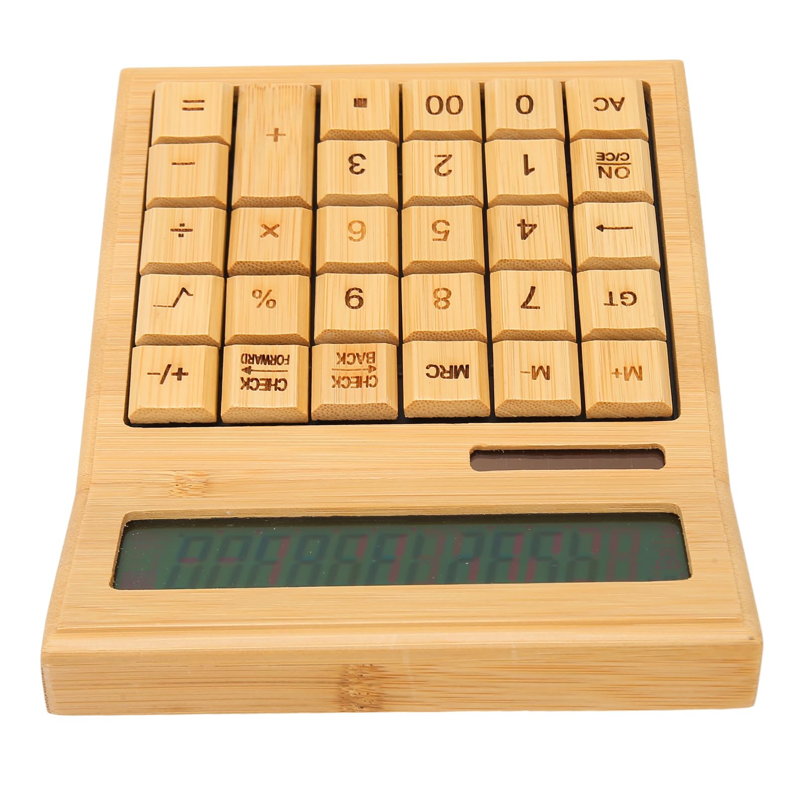 Syrisora Calcolatrice in Legno, Calcolatrice Multifunzione con Ampio Display LCD a 12 Bit, Doppia Alimentazione Solare e Batteria, Pulsanti Grandi Ergonomici, per Ufficio, Scuola,