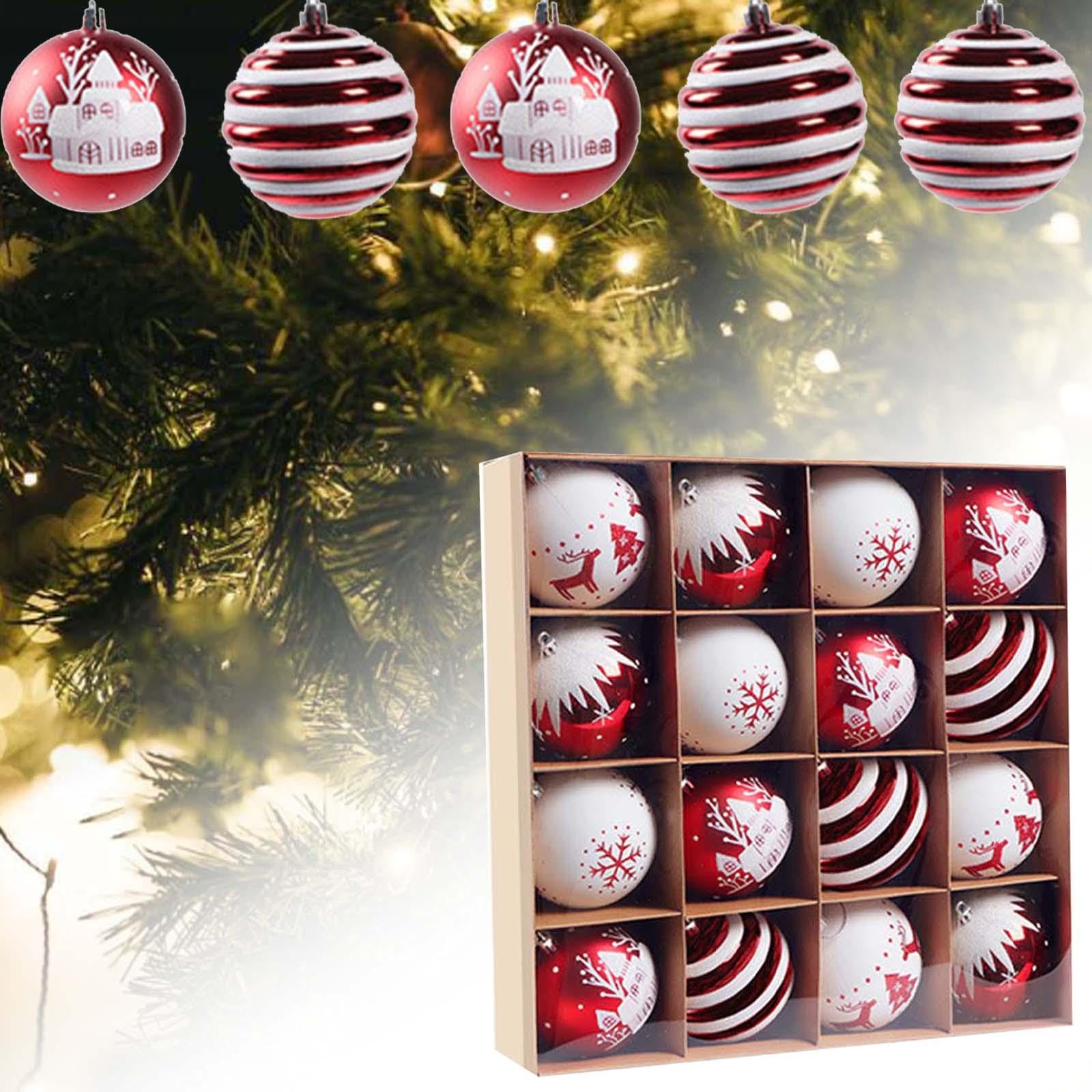 16 Weihnachtskugeln, Ornamente, Christbaumkugeln, Partyzubehör, Christbaumschmuck, für Kränze, Girlanden, Feiertage, Jubiläen, Rot und weiß