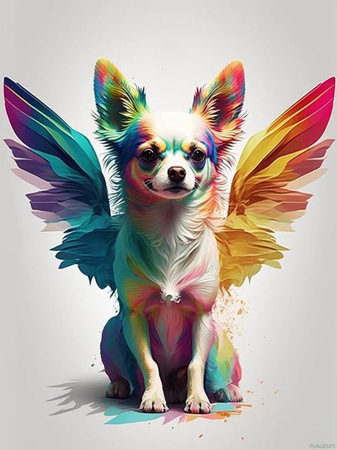 PUAGEMTI Diamond Painting Kits for Adults, Chihuahua with Rainbow Wings 5D DIY Diamond Art Kits Full Drill Diamond for Gift Wall Decor Gem Arts Colorful Animals 12x16 inch