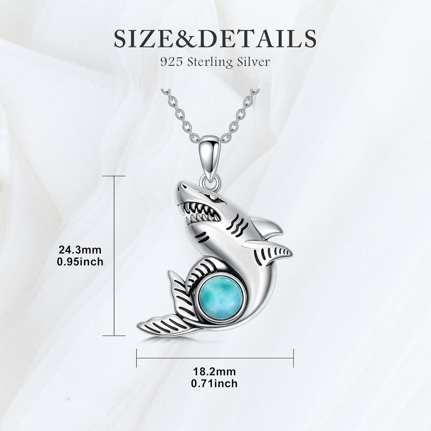 Larimar Shark Necklace 925 Sterling Silver Real Larimar Gemstone Ocean Shark Animal Pendant Summer Beach Jewelry Gifts for Women - Image 5