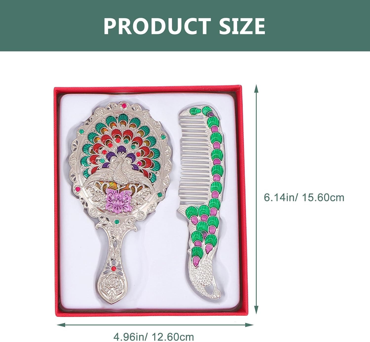 Vintage Handheld Vanity Mirror and Comb Set, Portable Retro Mini Makeup Mirror with Silver Finish, Compact Beauty Accessory for Women’S Travel and Daily Use Style image 2