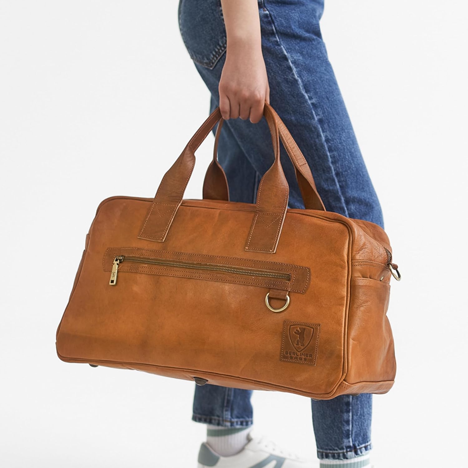 Berliner Bags Vintage Genuine Leather Duffle Bag Austin M for Travel or the Gym, Weekender Bag, Overnight Bag for Men and Women - Brown - Image 2