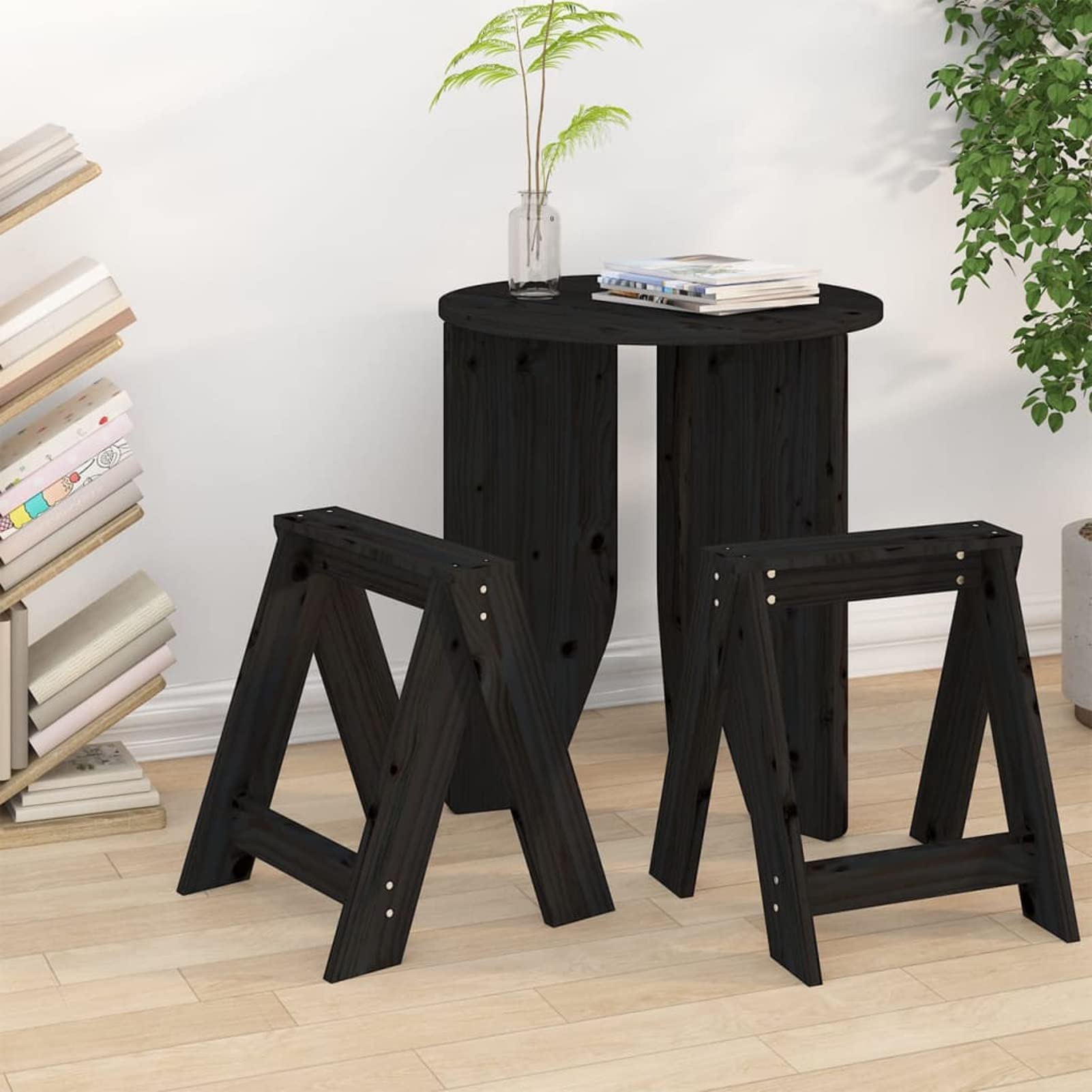 LAPOOH Taburetes 2 Unidades Madera Maciza de Pino Negro 40x40x45 cm, Taburetes Altos De Cocina, Banquetas Cocina, Sillas Altas De Cocina, Taburete Bar