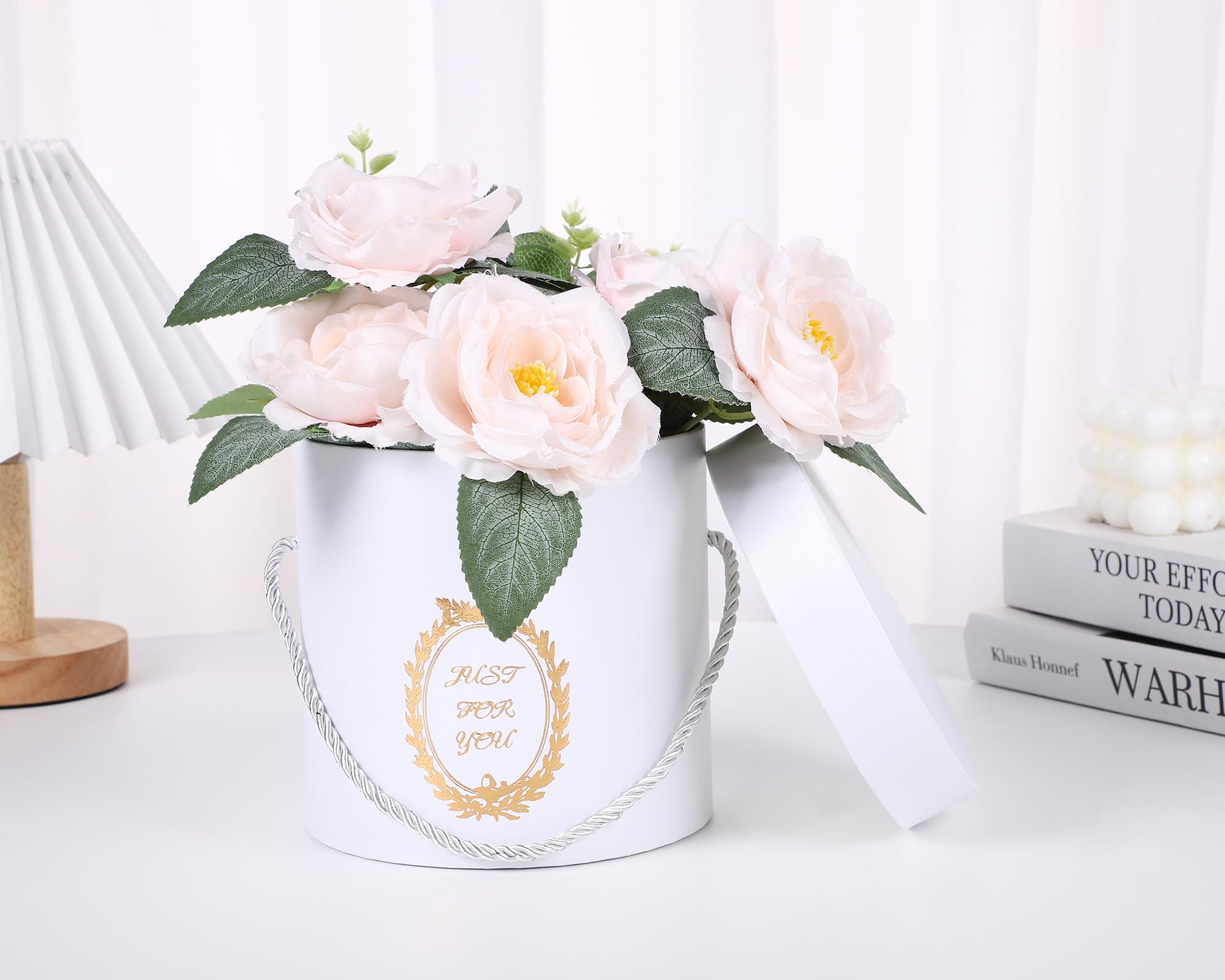 3er Set Zylinder Luxus Blumenkasten mit Deckel Runde Floristen Geschenkband Schleife Karton Verpackungsbox für Blumen Nested Floral Bouquet für Jubiläen, Geburtstage, Hochzeiten, Muttertag (Weiß)