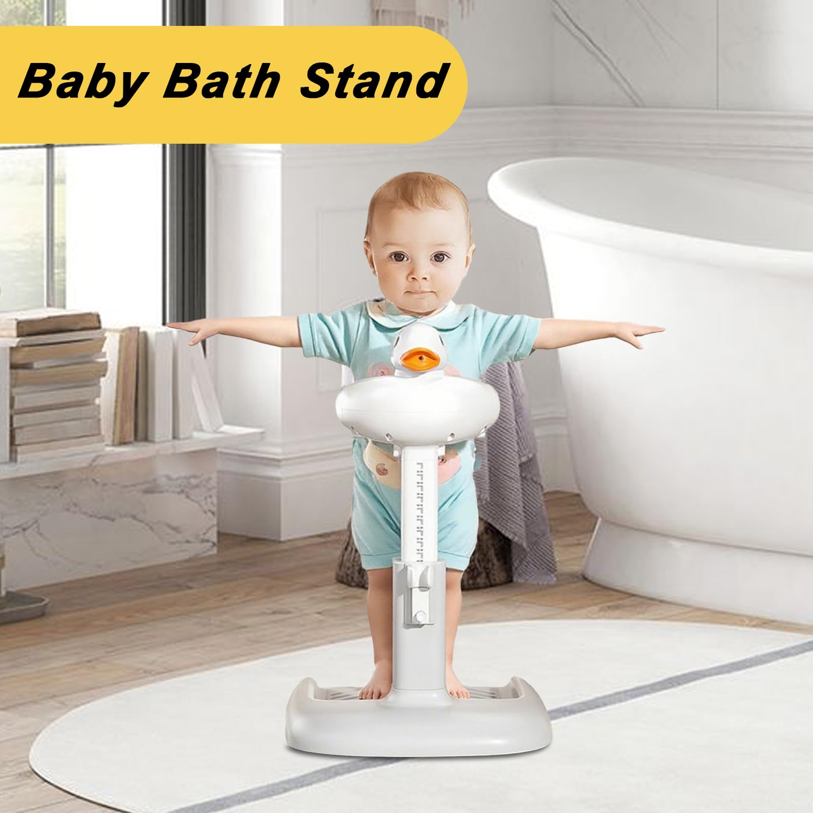 Babypartyständer – höhenverstellbare Badewannenstütze, tragbarer Standbadeständer für Säuglinge und Kleinkinder, rutschfeste Silikonbasis, stabiler ABS-Rahmen, einfaches Aufbewahrungsdesign | Baby-Bad