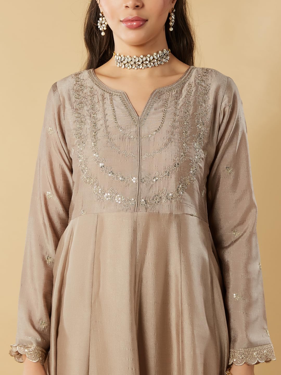 MOKOSH Women's Silk Embroidered Brown Anarkali Set (444-04-S) - Image 5 thumbnail