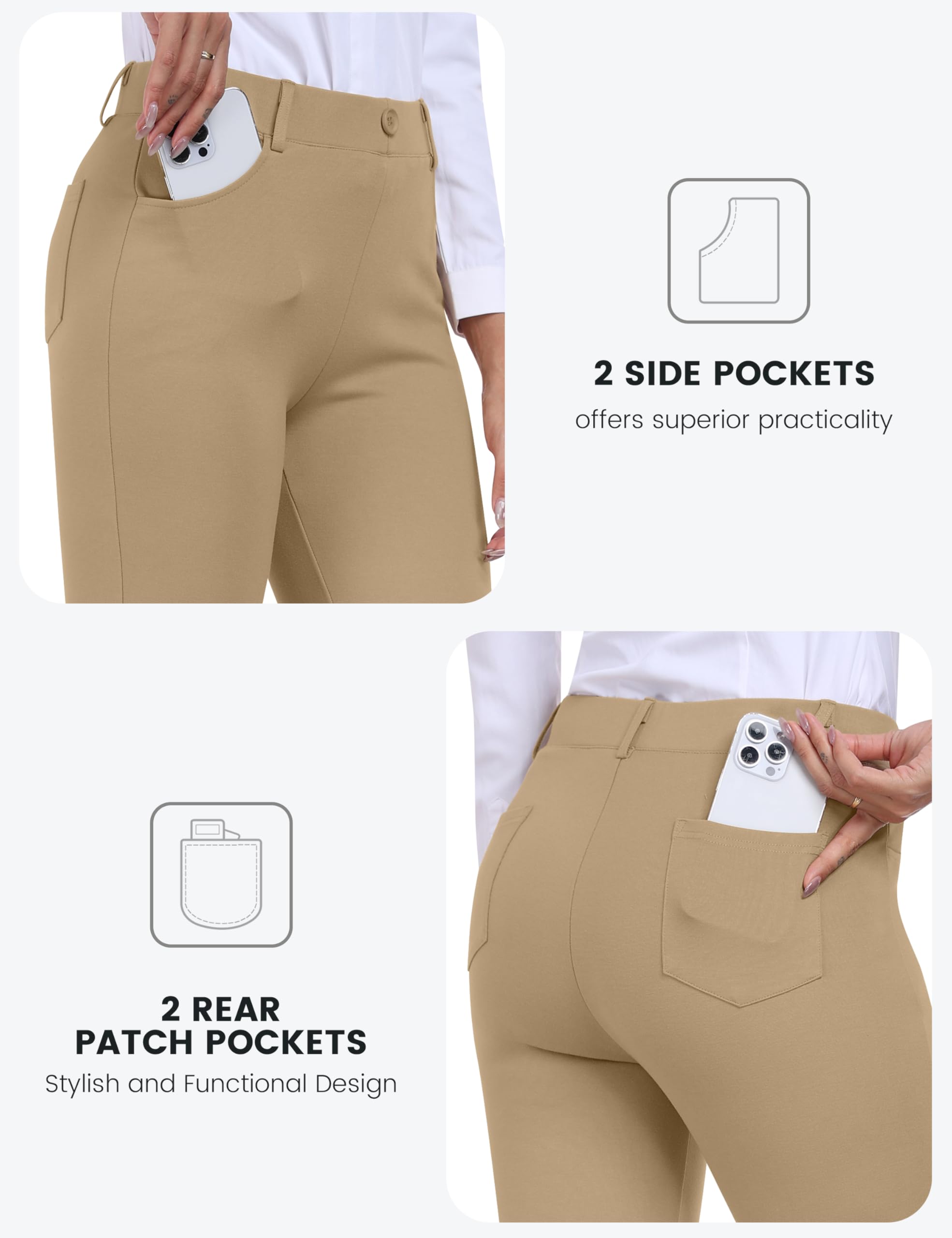 Pantalones de Capri para Mujer Cintura Alta Oficina Trabajo Negocios Casual Yoga Leggings Verano Pantalones con Bolsillos