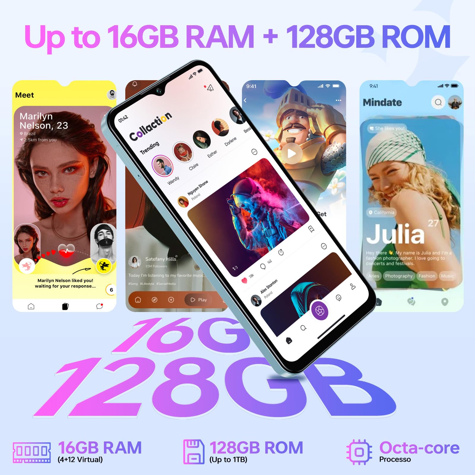 C5 Smartphone Offerta, 16GB+128GB/1TB, 6.52" Telefono Cellulare | 5000mAh Cellulare in Offerta, 13MP+5MP Telefoni, Smartphone 4G Dual SIM/Face ID/GPS/OTG/3.5mm Jack