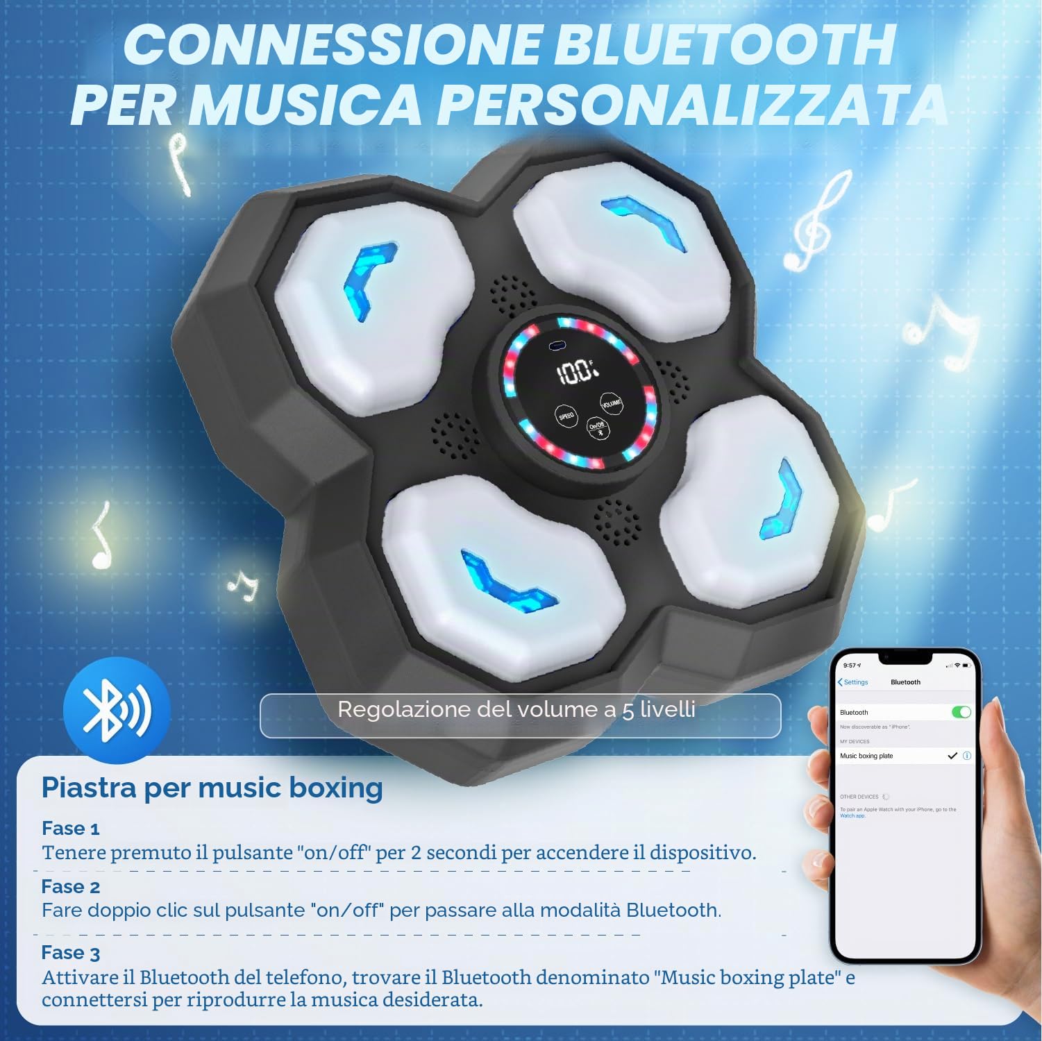 snookids Music Boxing Machine per bambini, con luce a LED, elettronica da boxe, con guanti da boxe, Smart Music Punch Sport Dispositivi con 9 modalità di velocità, controllo del volume, modalità